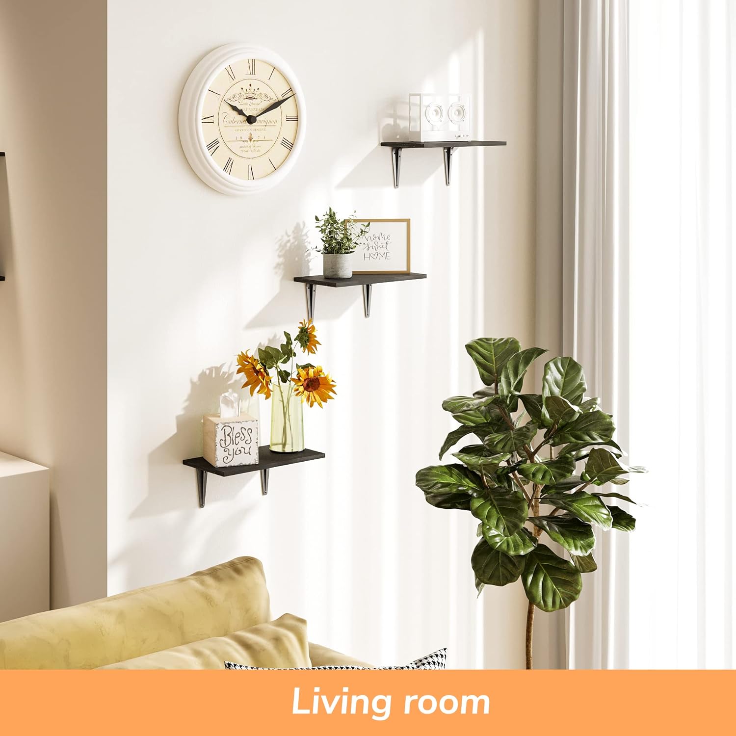 BAMFOX Black Floating Wood Wall Shelf for Home Dcor