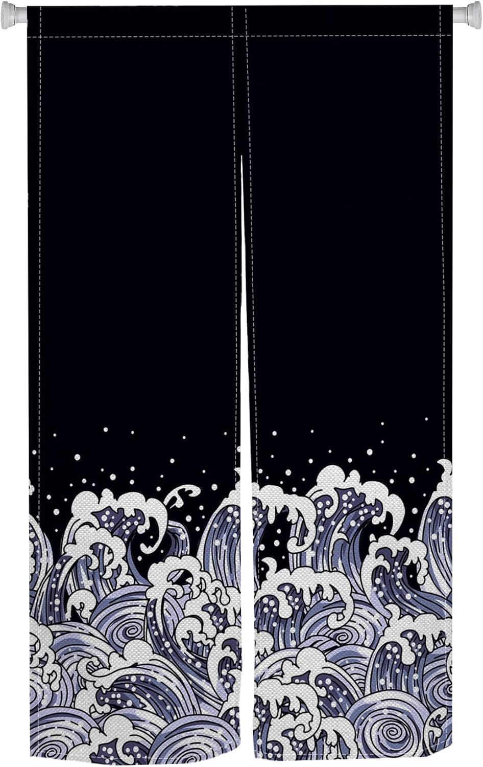 Noren Doorway Curtain with Navy Blue Waves Pattern