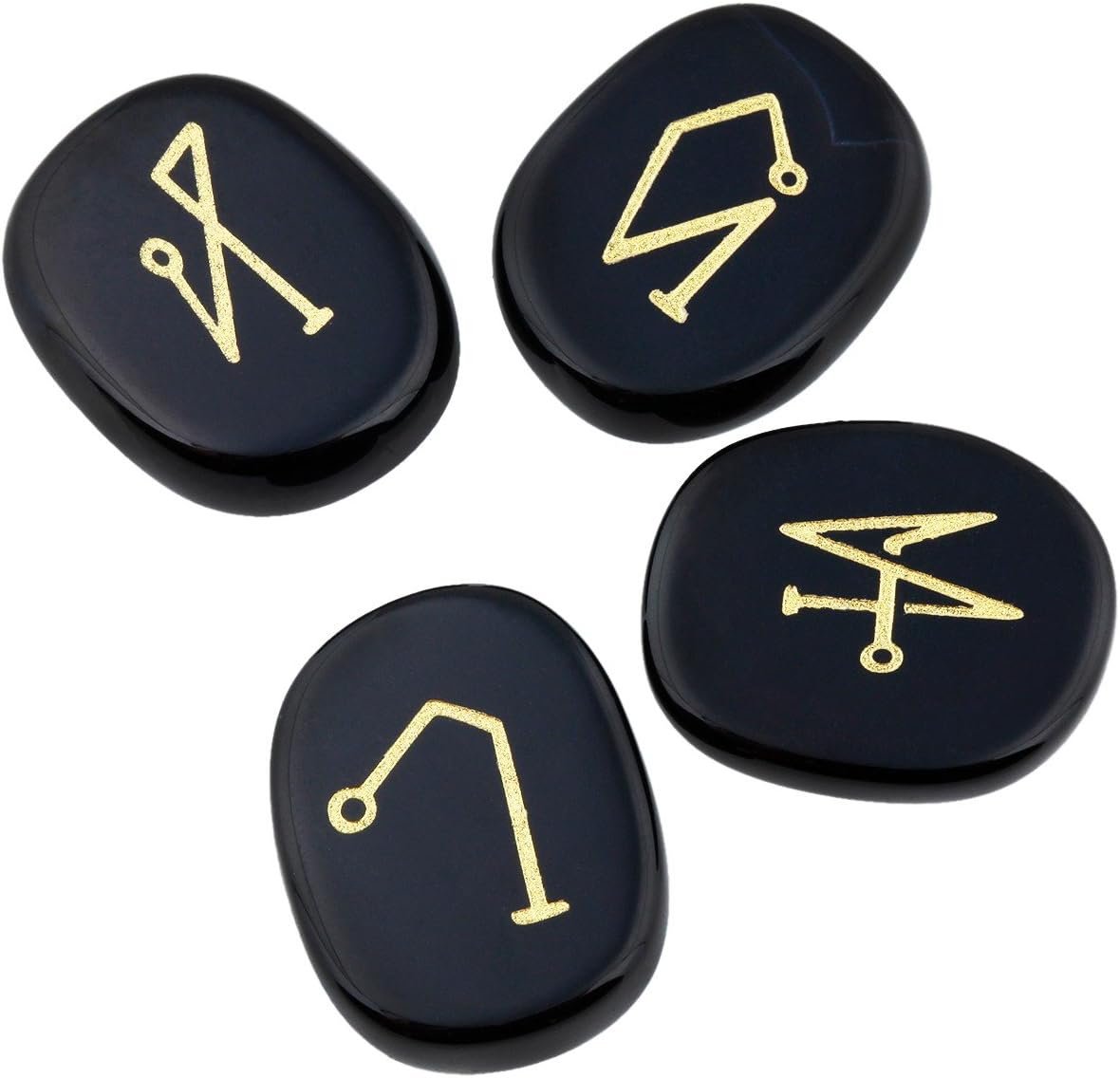 SUNYIK Flat Oval Black Agate Angel Symbols Set of 4