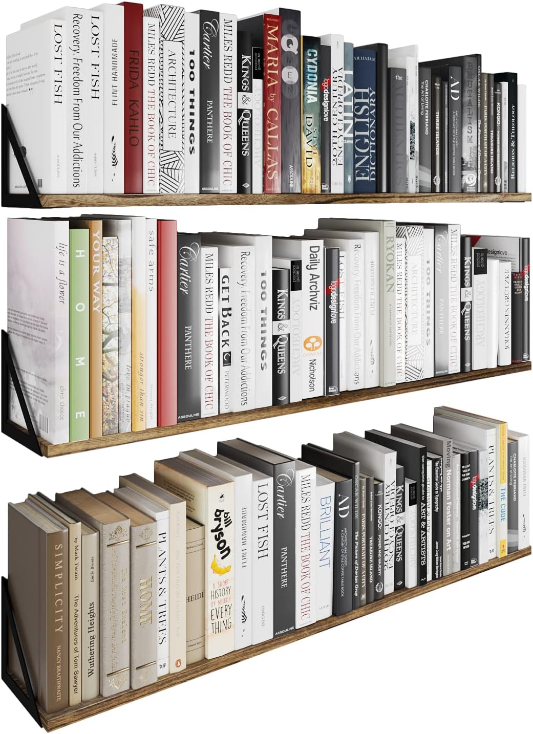 Wallniture Minori Floating Bookshelf Set of 3 Natural Burned