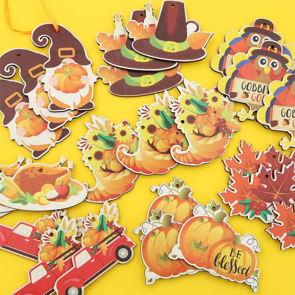 24 Pcs Wood Fall Thanksgiving Hanging Ornaments