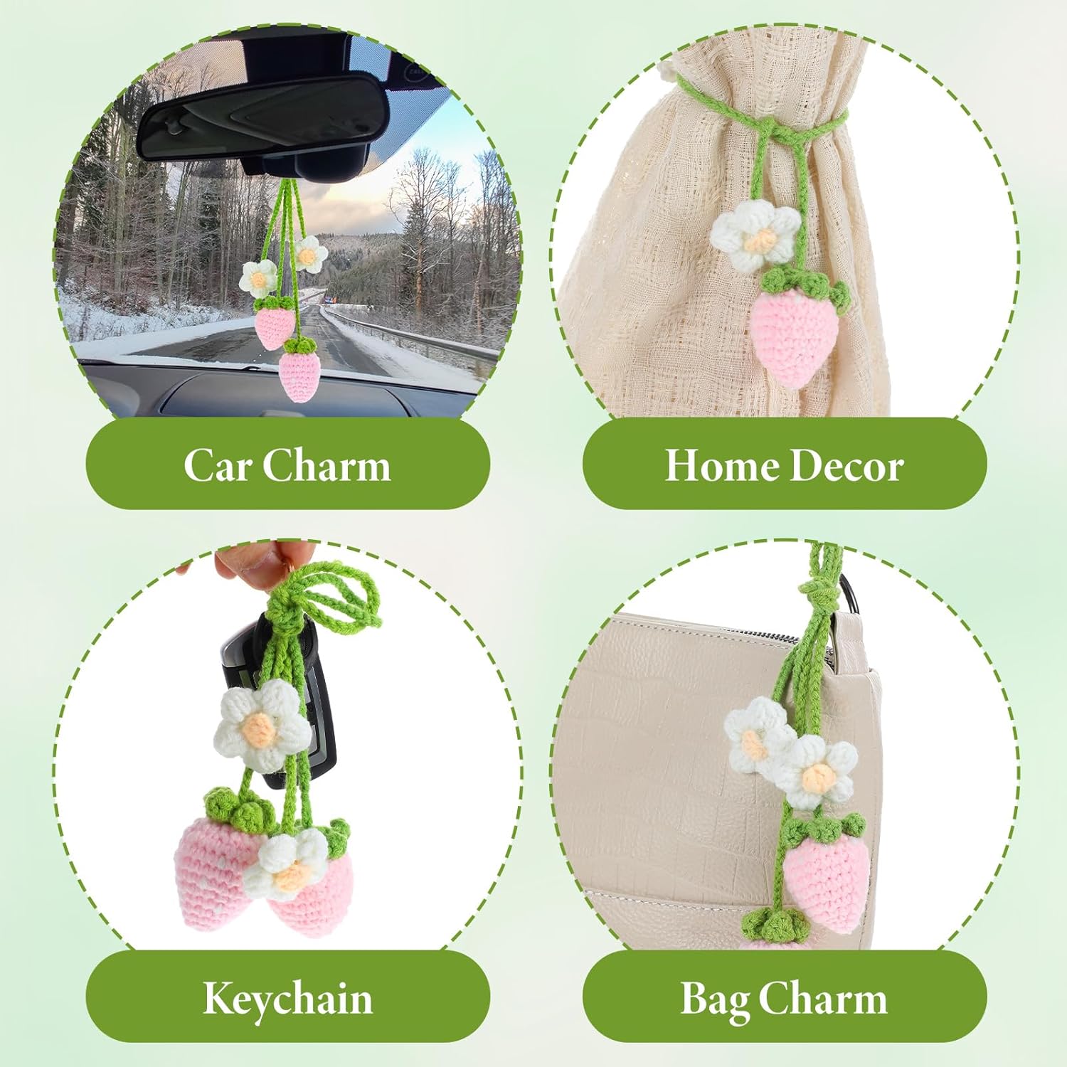 Telooco Crochet Strawberry Car Hanging Ornament Set