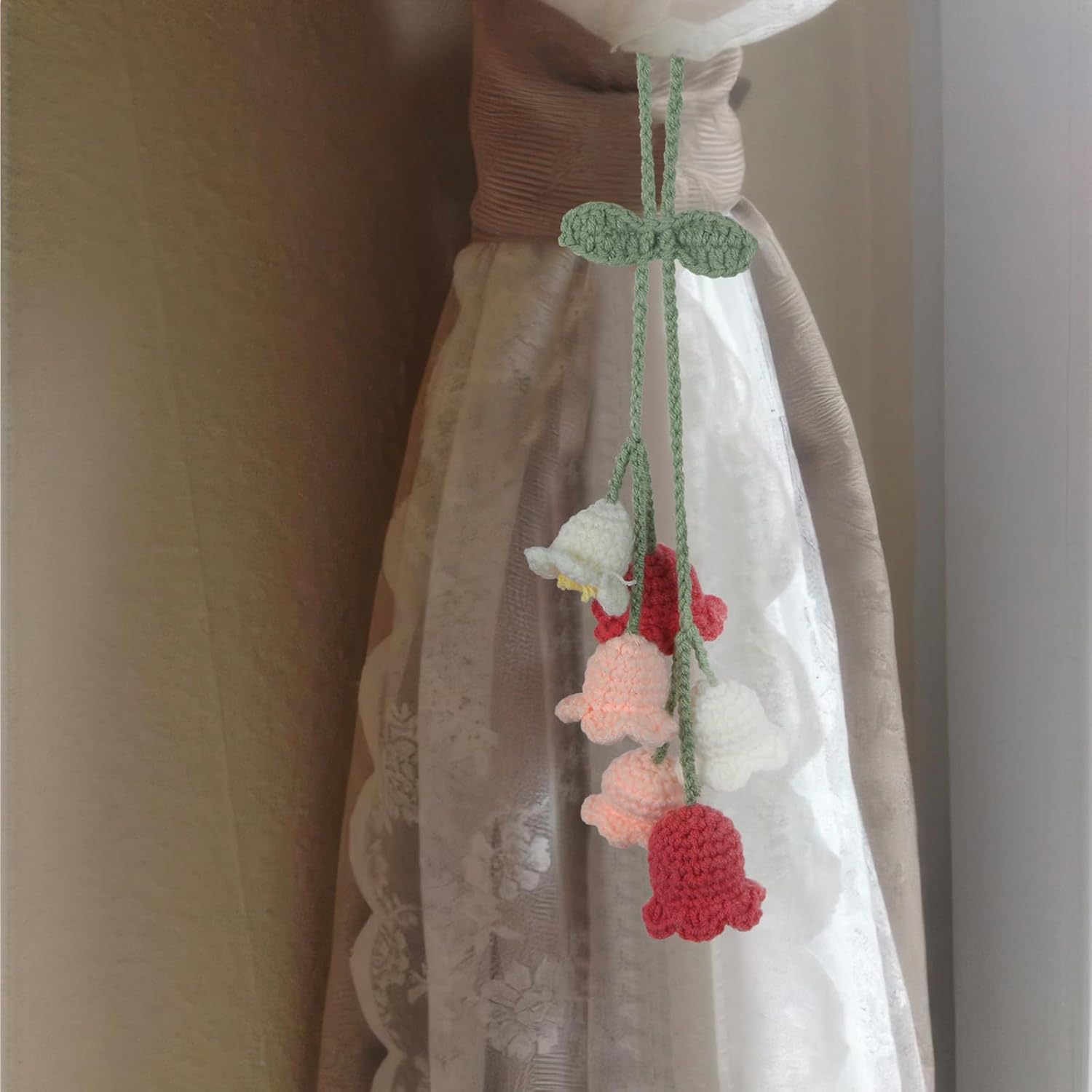 Pink Crochet Flower Car Hanging Ornament