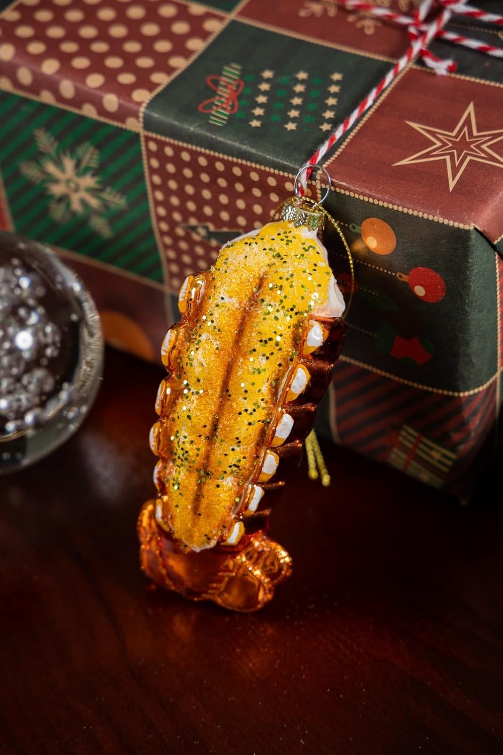 2pcs Blown Glass Lobster Tail Christmas Ornaments