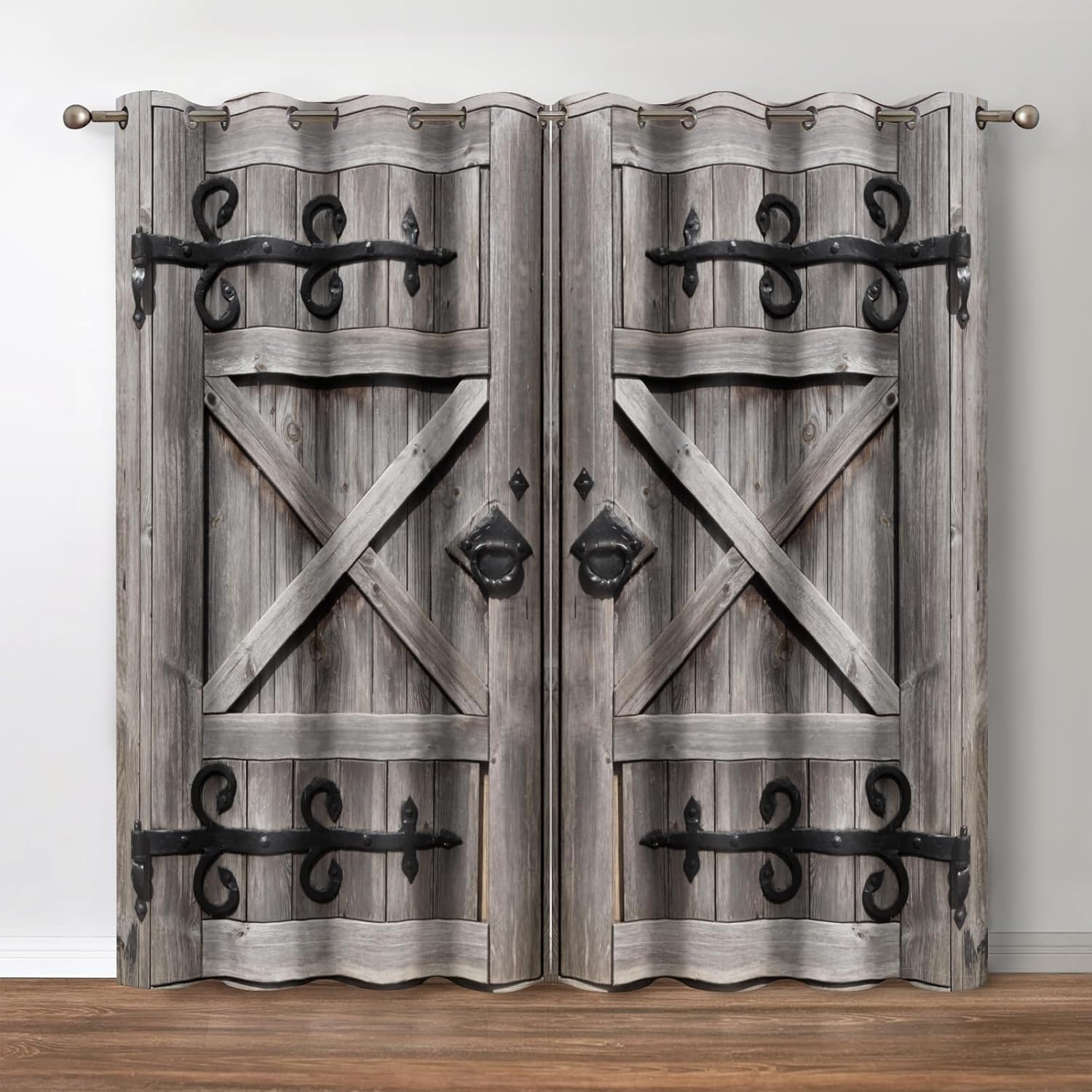Jekeno Retro Wood Door Blackout Curtains 2 Panels Set