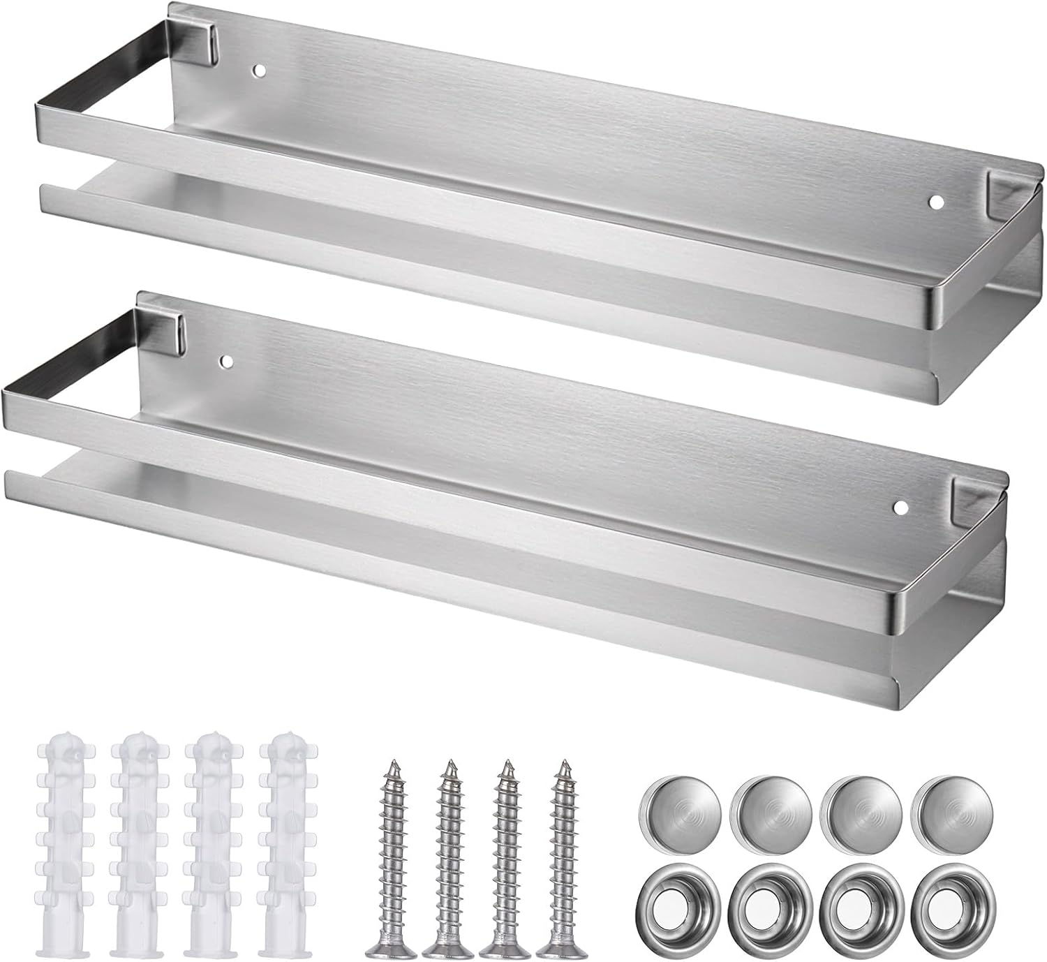 2 Pack Stainless Steel Floating Bathroom Shelf with Guardrails