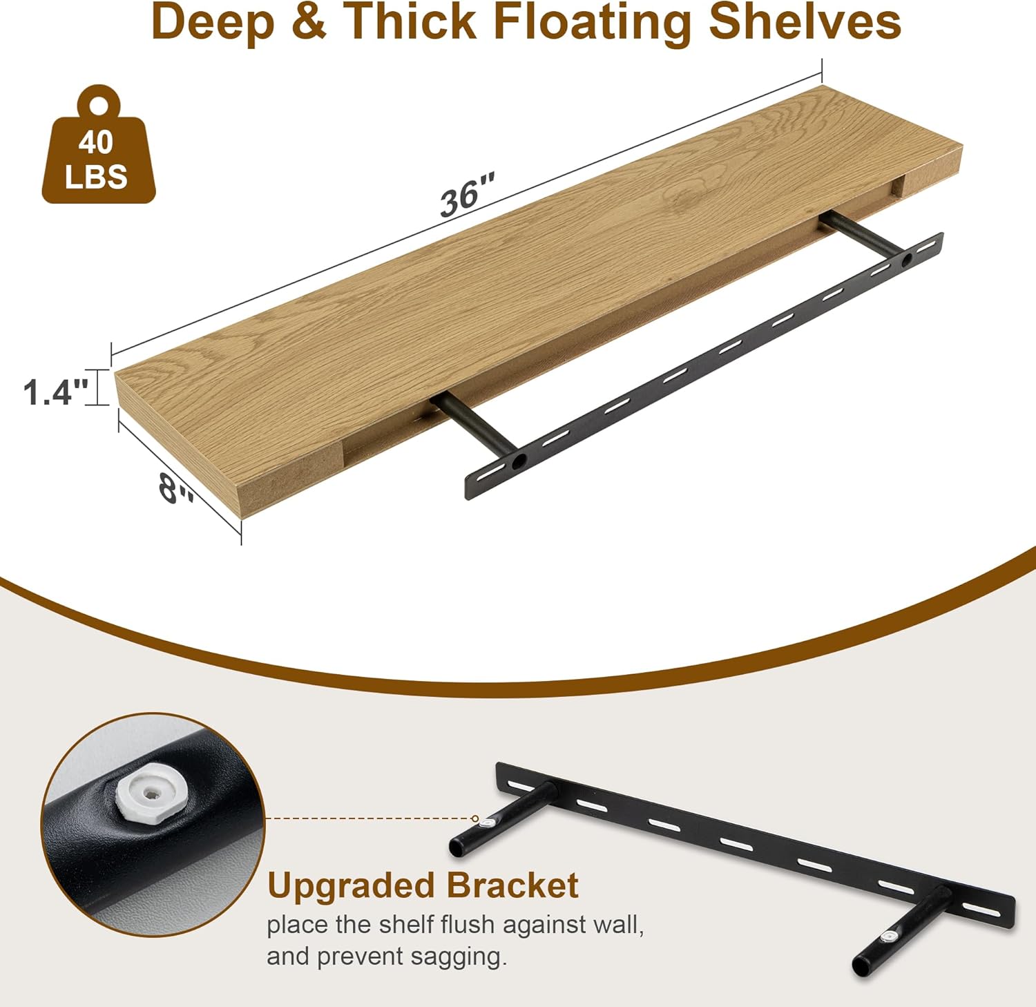 Fun Memories 36 Inch Floating Shelf Set of 2 Oak