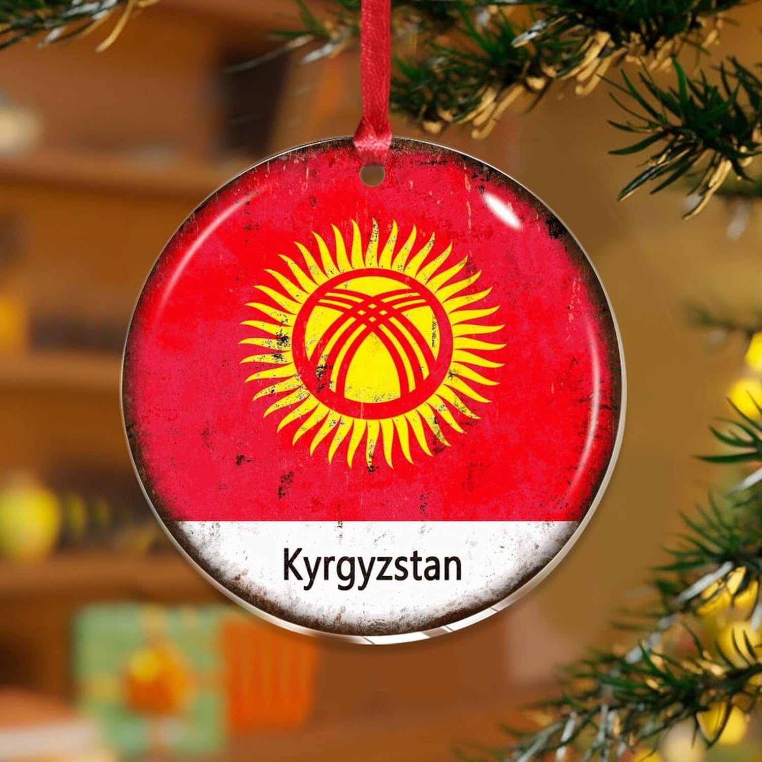 3 inch Acrylic Christmas Ornaments 2024 Kyrgyzstan Flag Decor