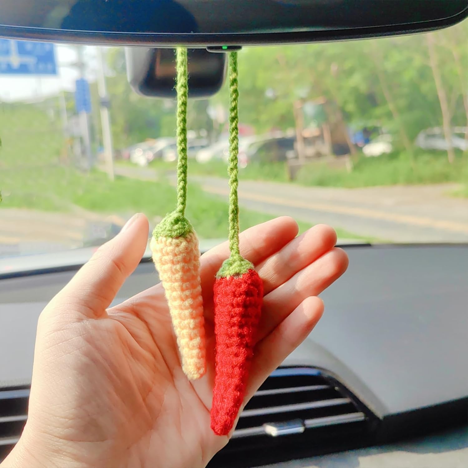 Motaney Crochet Chili Pepper Car Hanging Ornament
