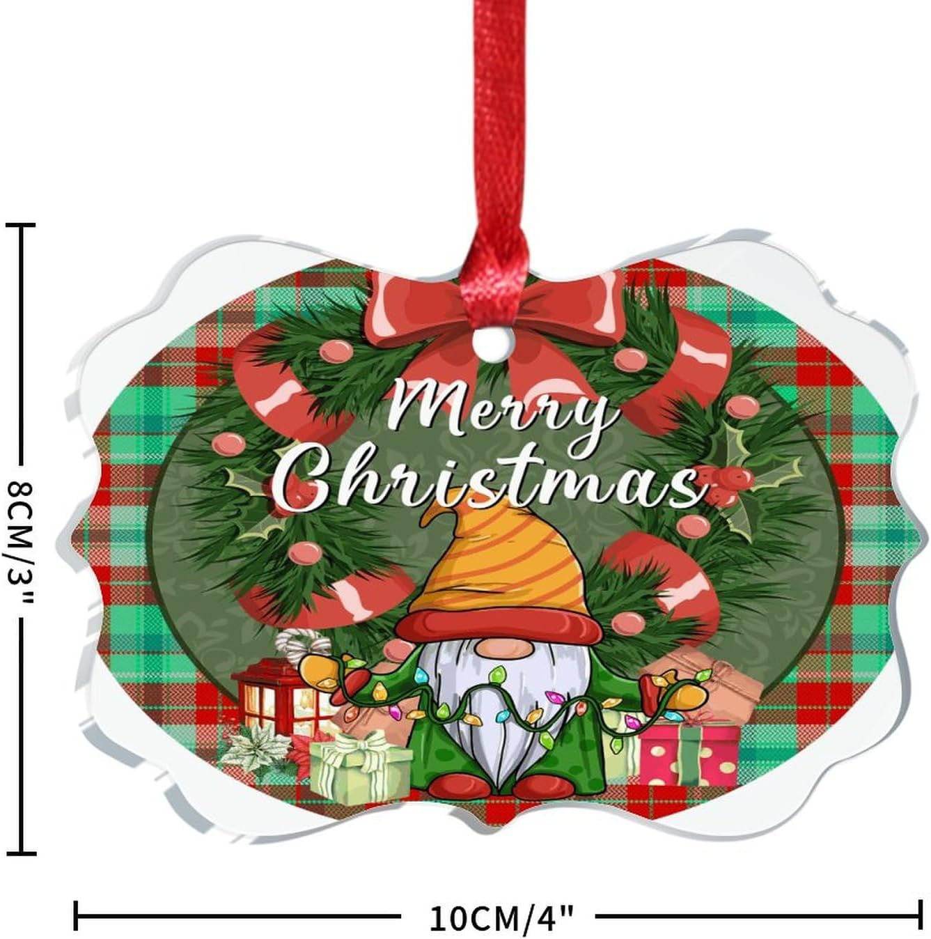 Acrylic Christmas Ornament Decor with Buffalo Plaid Gnome Design