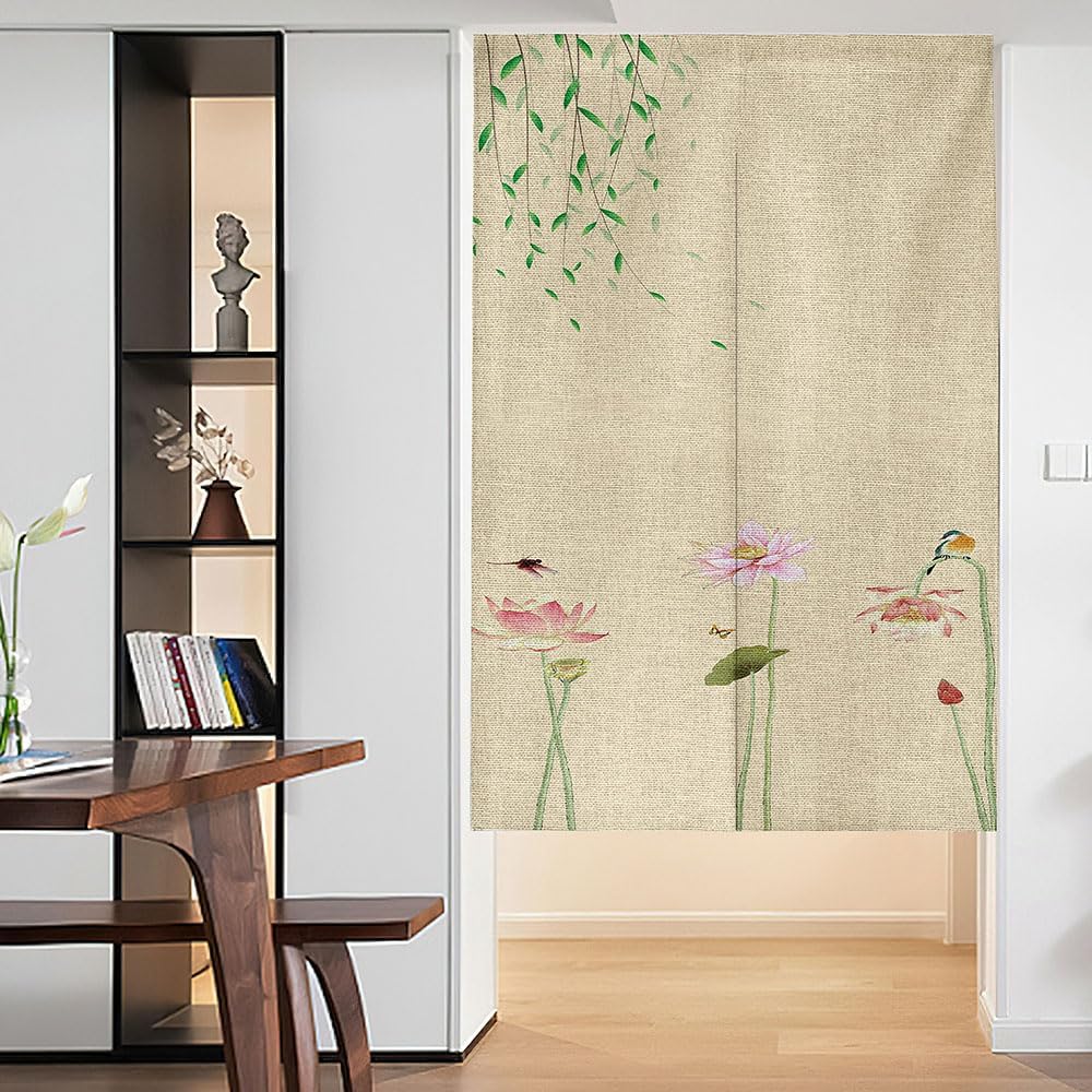 Chickwin Japanese Door Curtain with Lotus Design