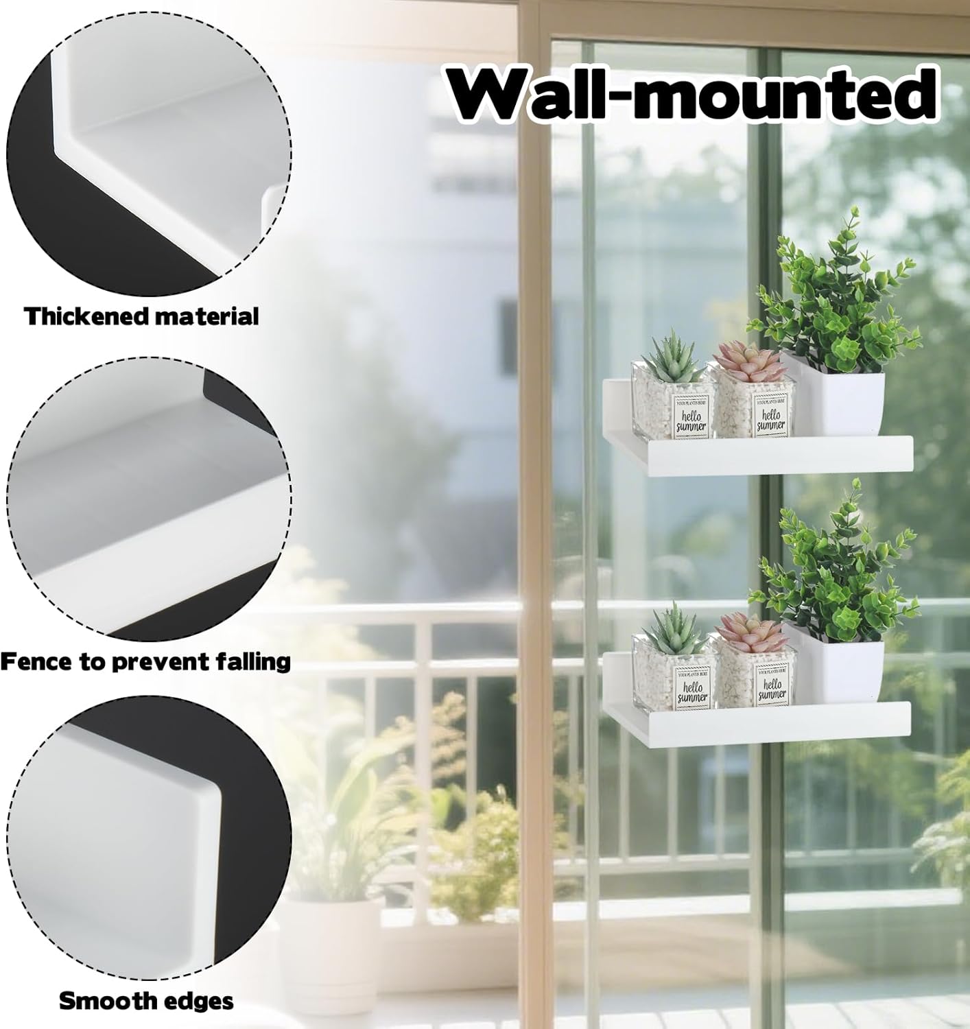 Rainmae 2 Pcs Floating Window Shelves for Plants