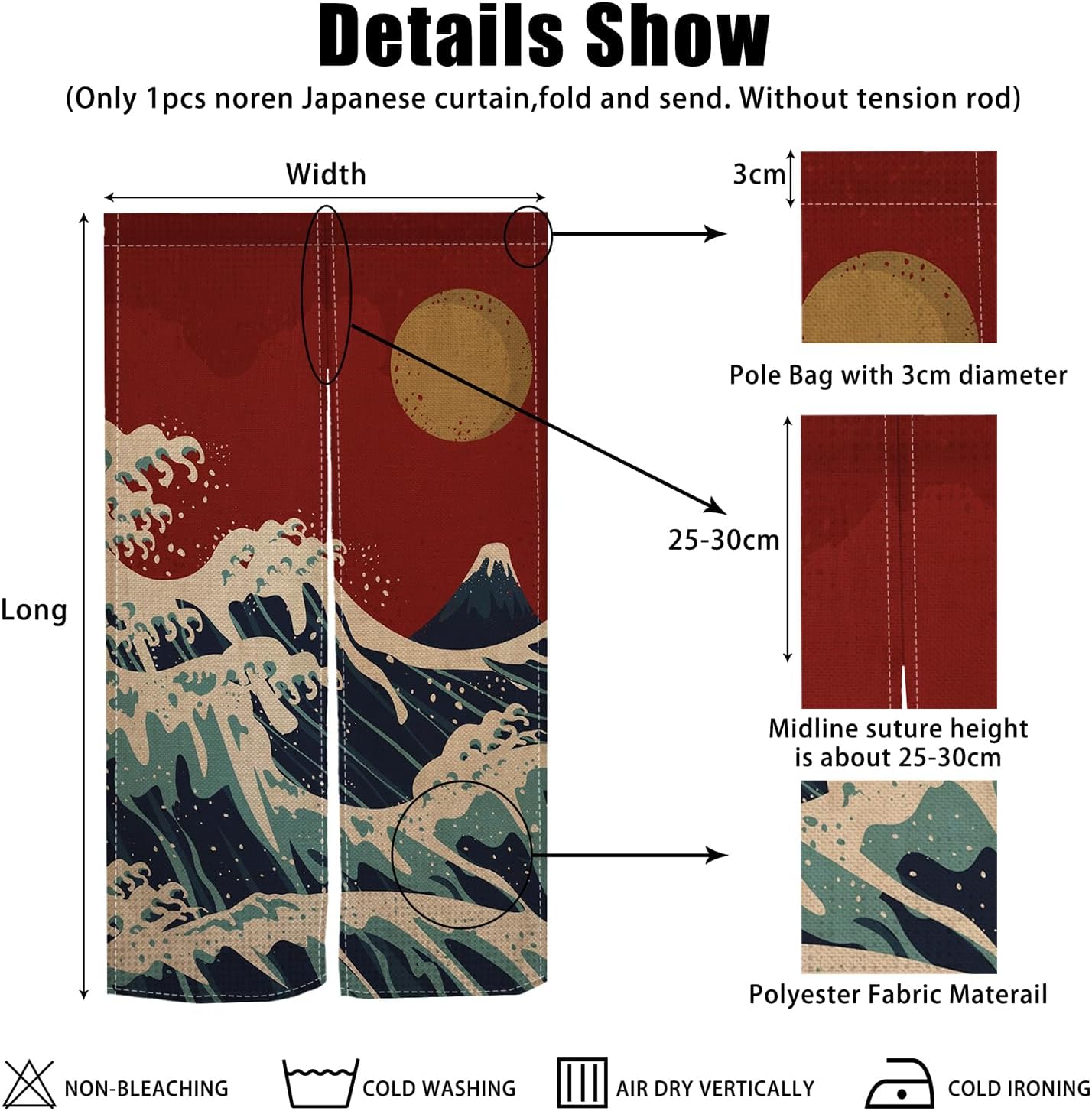 Noren Japanese Door Curtain with Sun Print