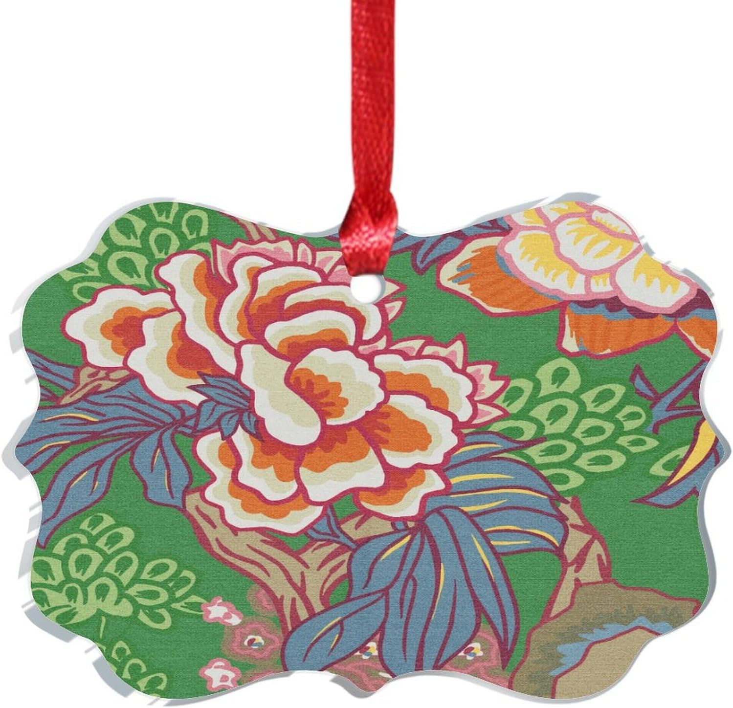 Clear Acrylic Emerald Green Chinoiserie Floral Ornament