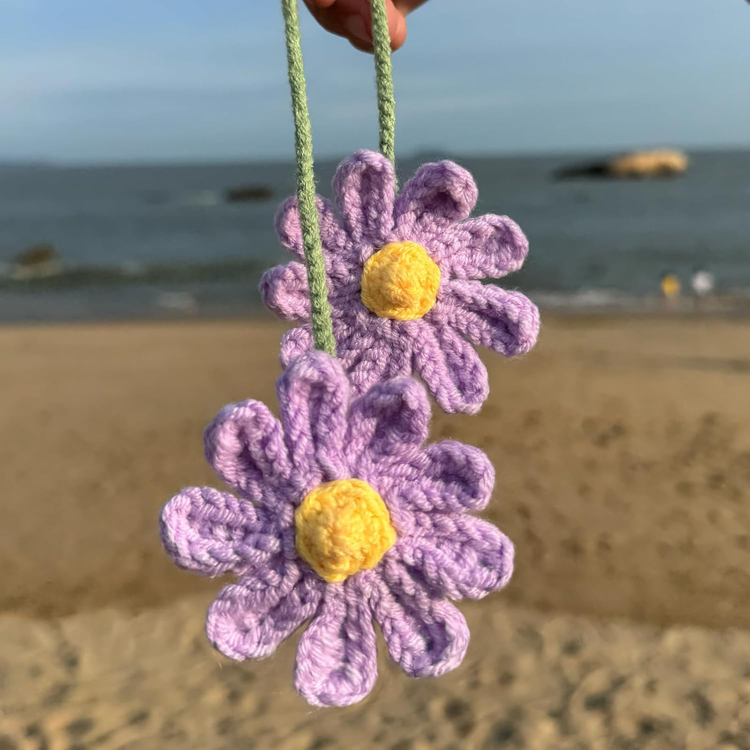 Cute Crochet Daisy Car Hanging Ornament Purple