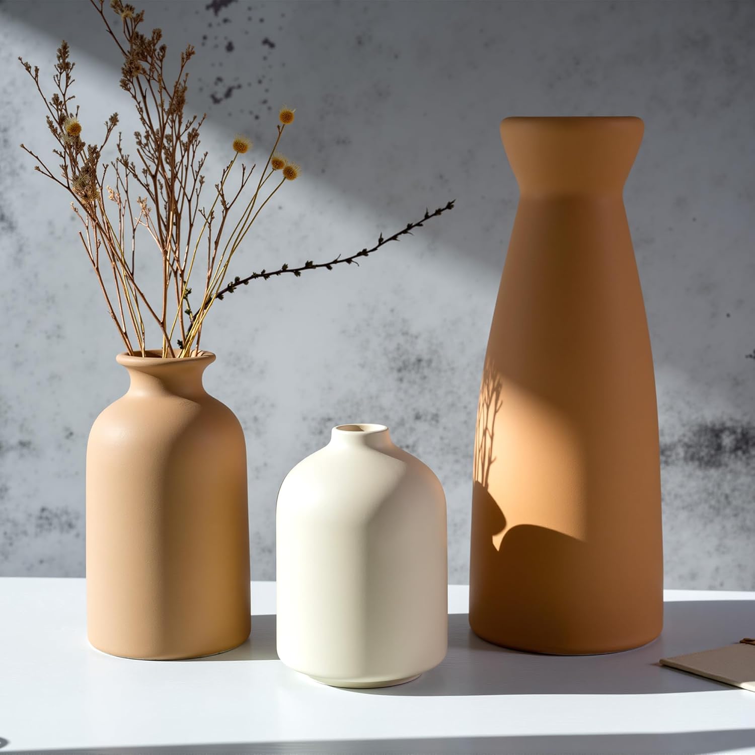 Ceramic Vase Set of 3 Modern Boho Farmhouse Decor