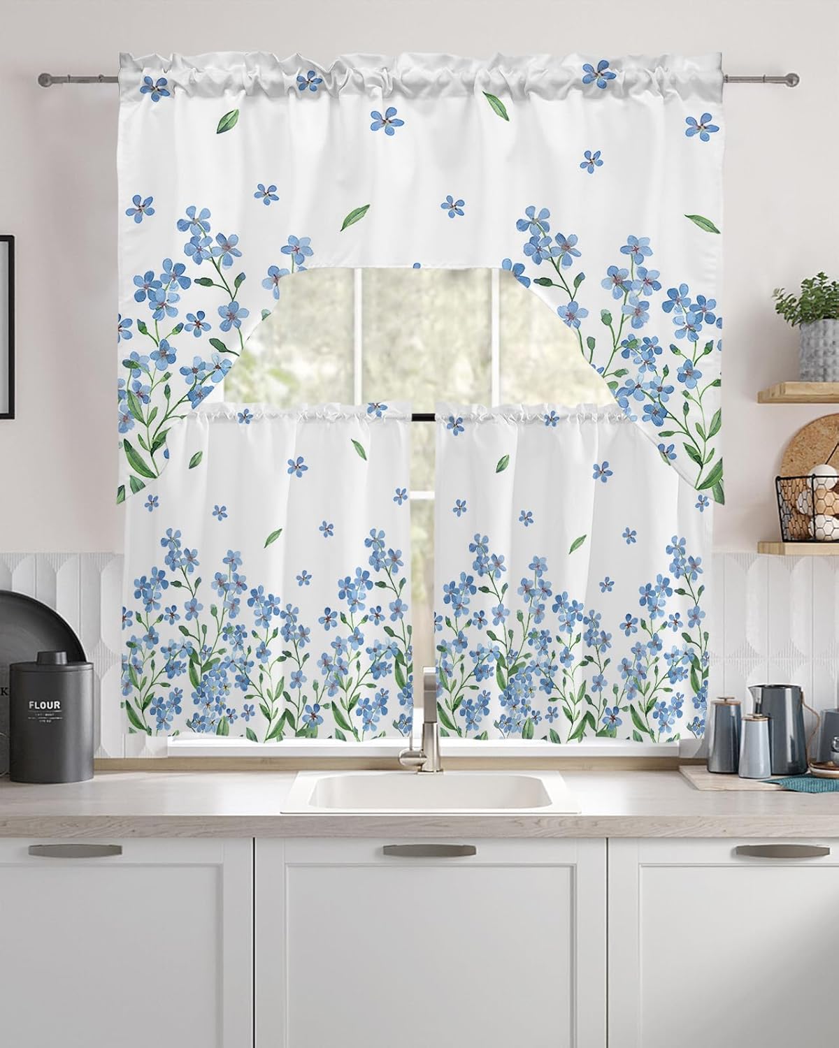 Farmhouse Floral Curtains Swag Valance and Tier Set 24 Inch