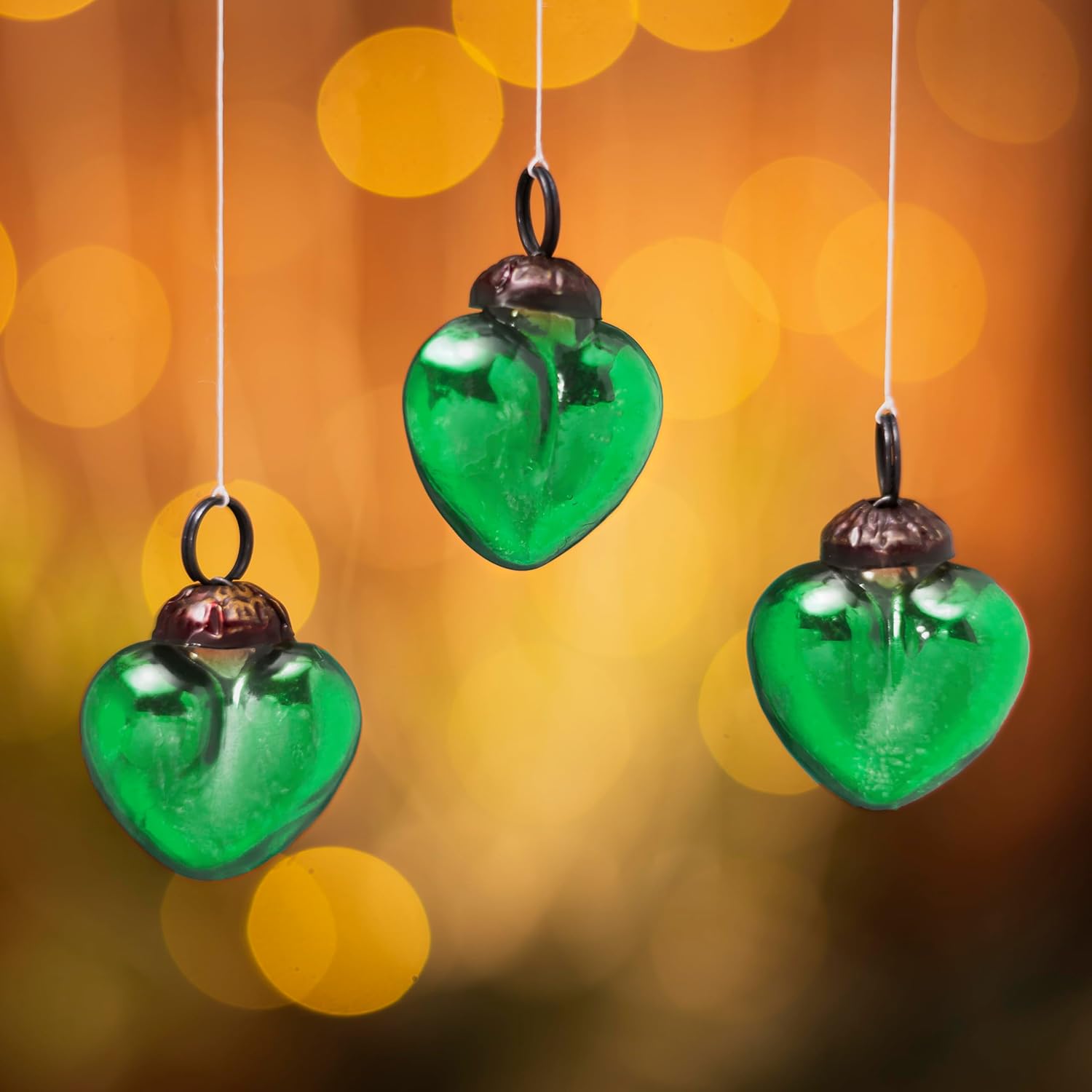 IndianShelf 25 Green Heart Glass Christmas Decorations