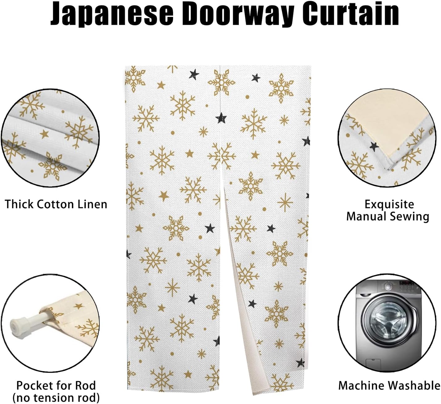Yellow Snowflake Noren Door Curtain for Kitchen and Bathroom