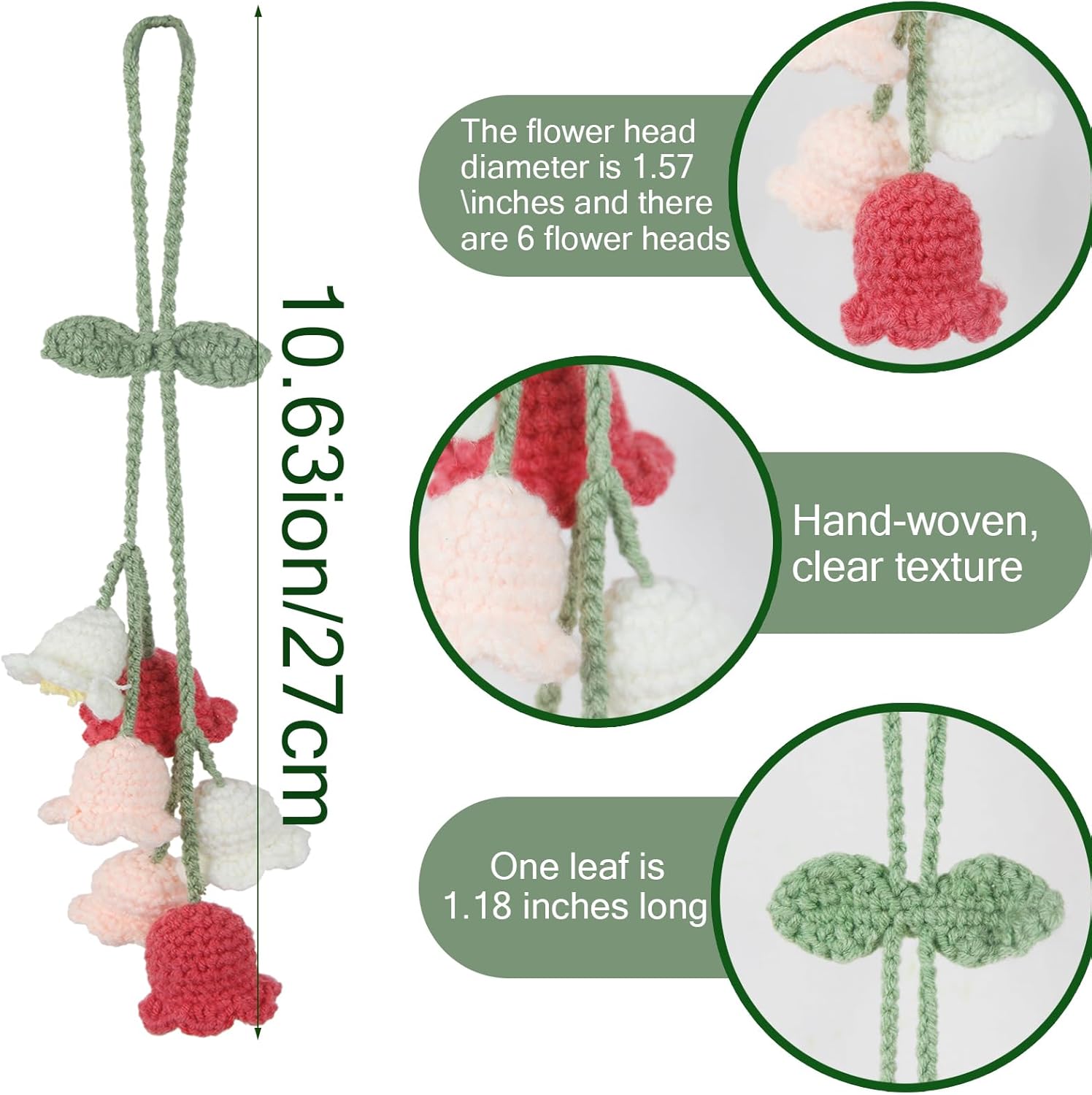 Pink Crochet Flower Car Hanging Ornament
