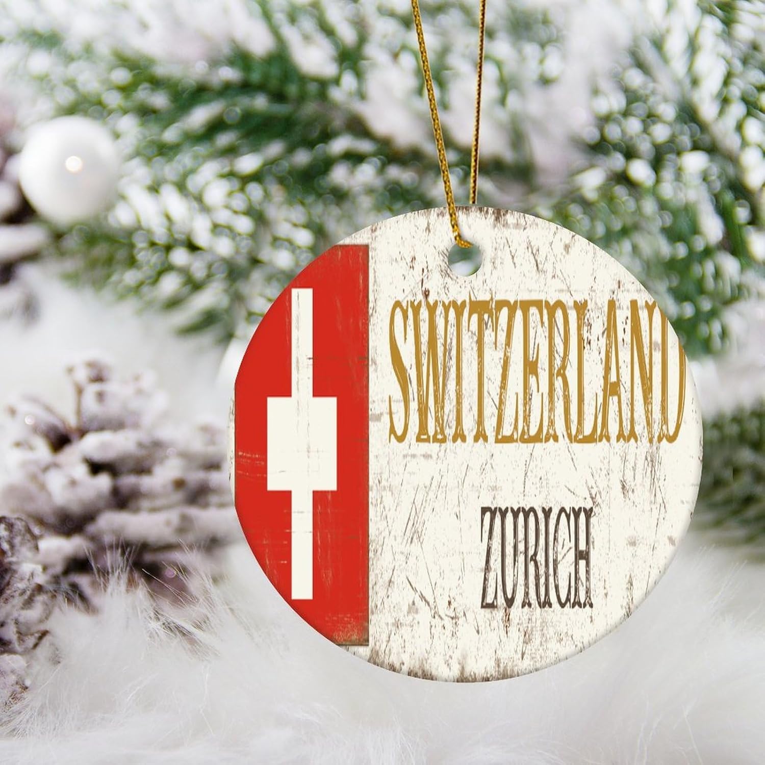 Switzerland Zurich Ceramic Christmas Ornament 3 Inch