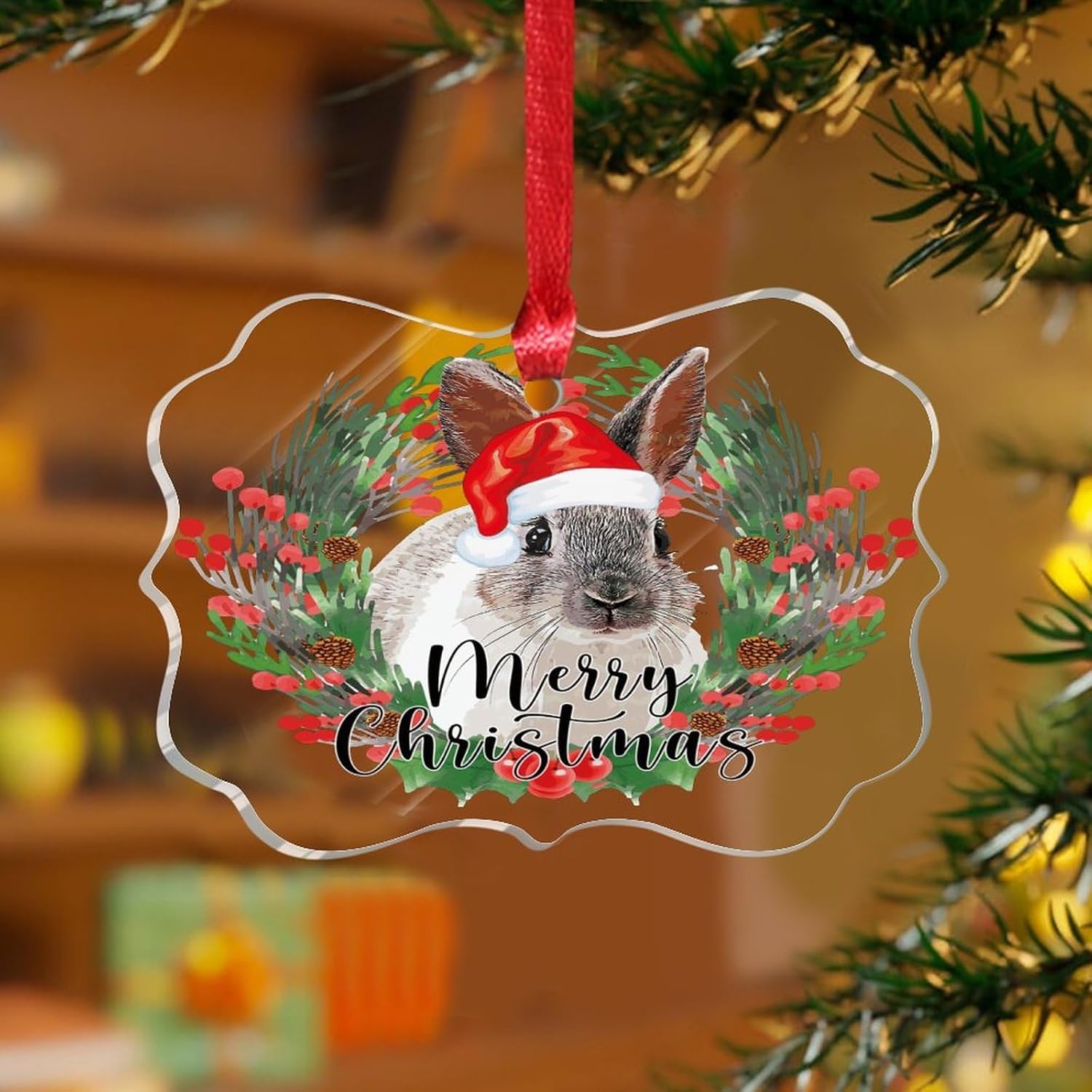 3 Inch Clear Acrylic Christmas Ornaments 2023 Rabbit Decor Bauble