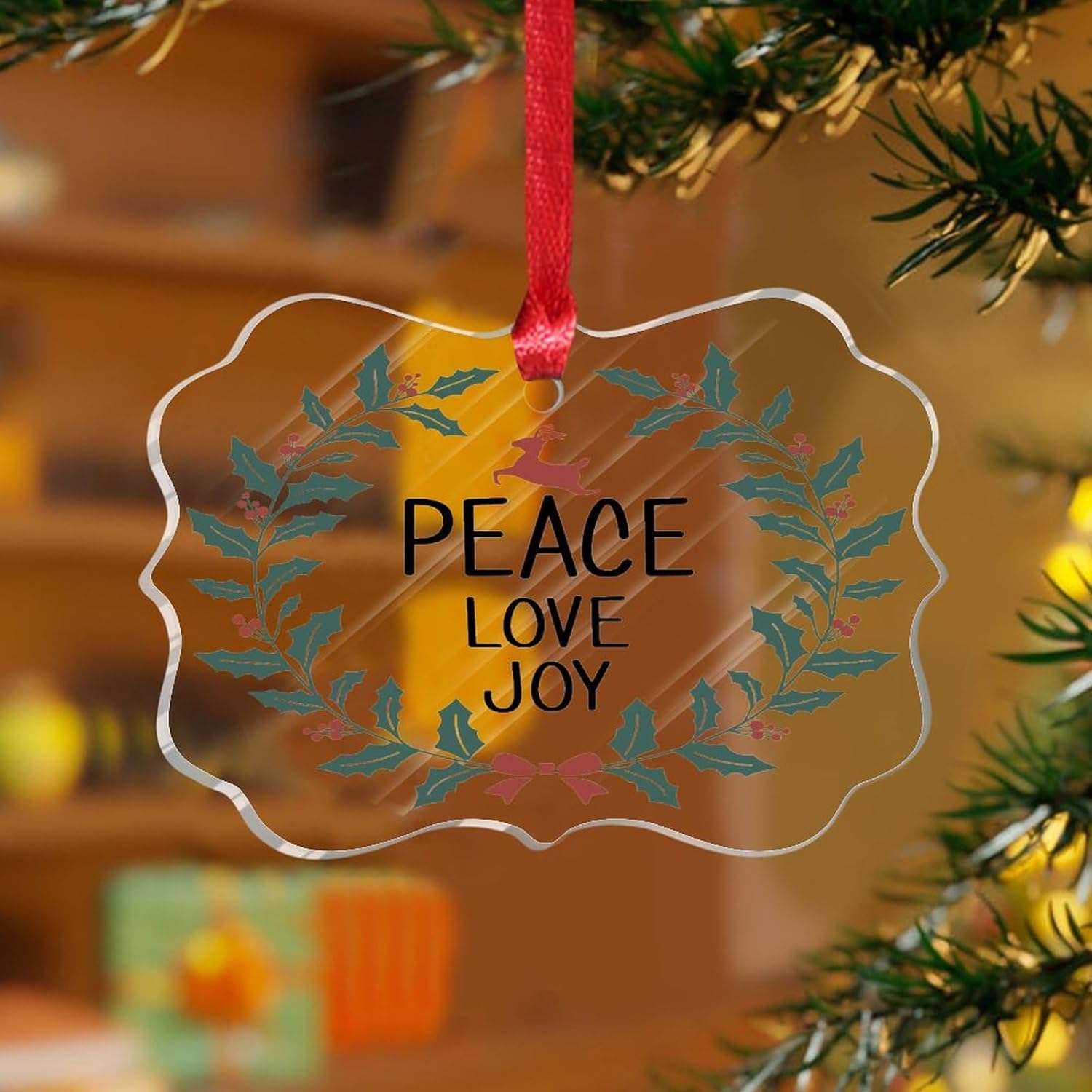 3 Clear Acrylic Christmas Ornaments 2023 Peace Love Joy Decor