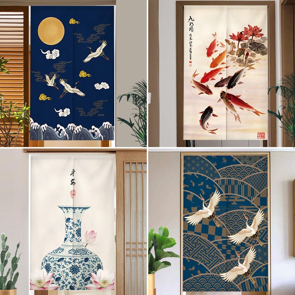 Chickwin Japanese Door Curtain Red Sun Design