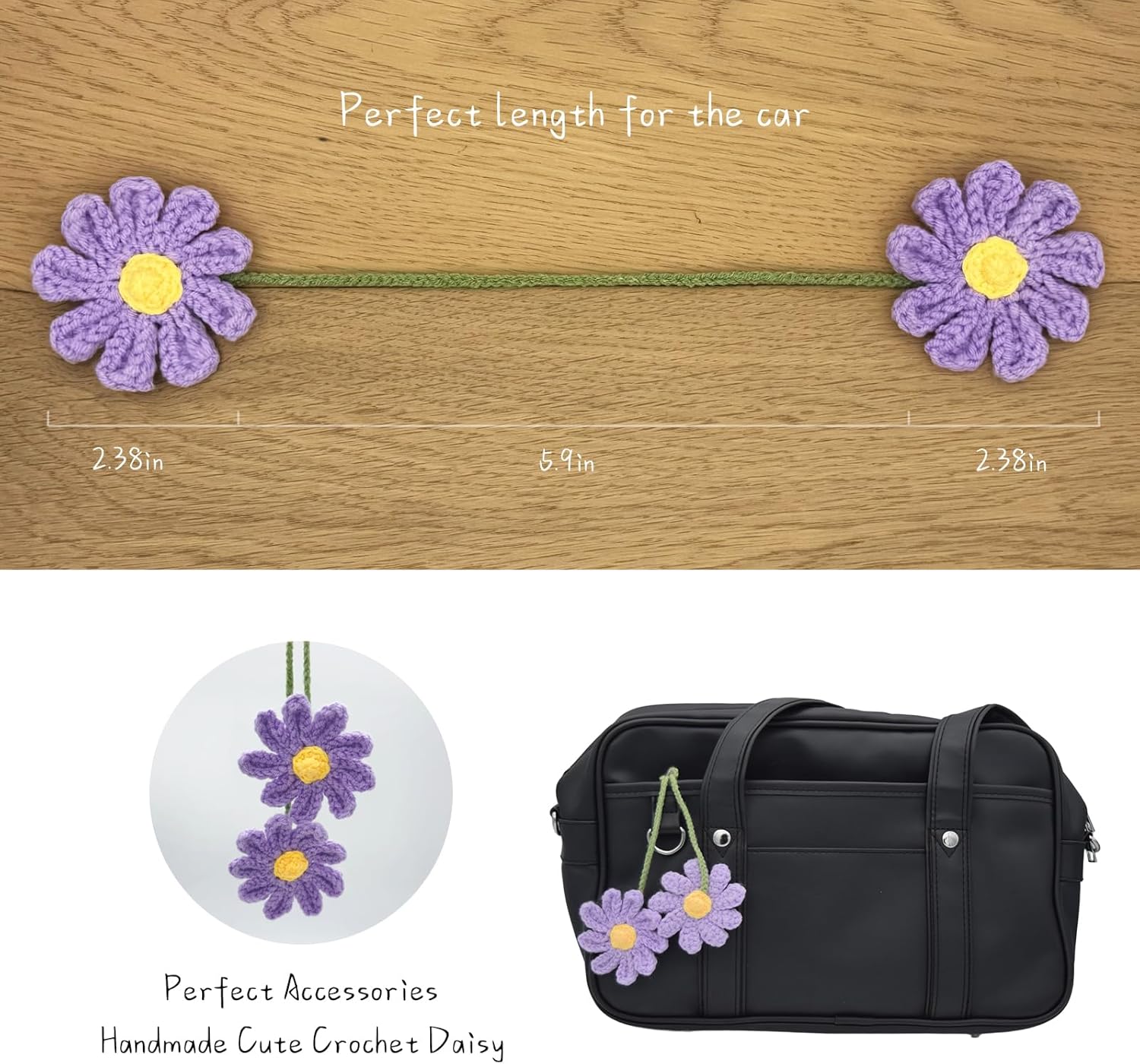 Cute Crochet Daisy Car Hanging Ornament Purple