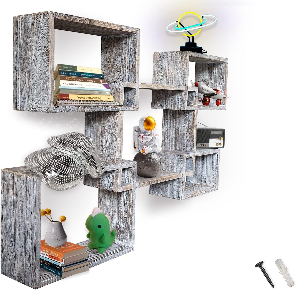 Comfify Rustic Floating Shelves Set of 5 Distressed White