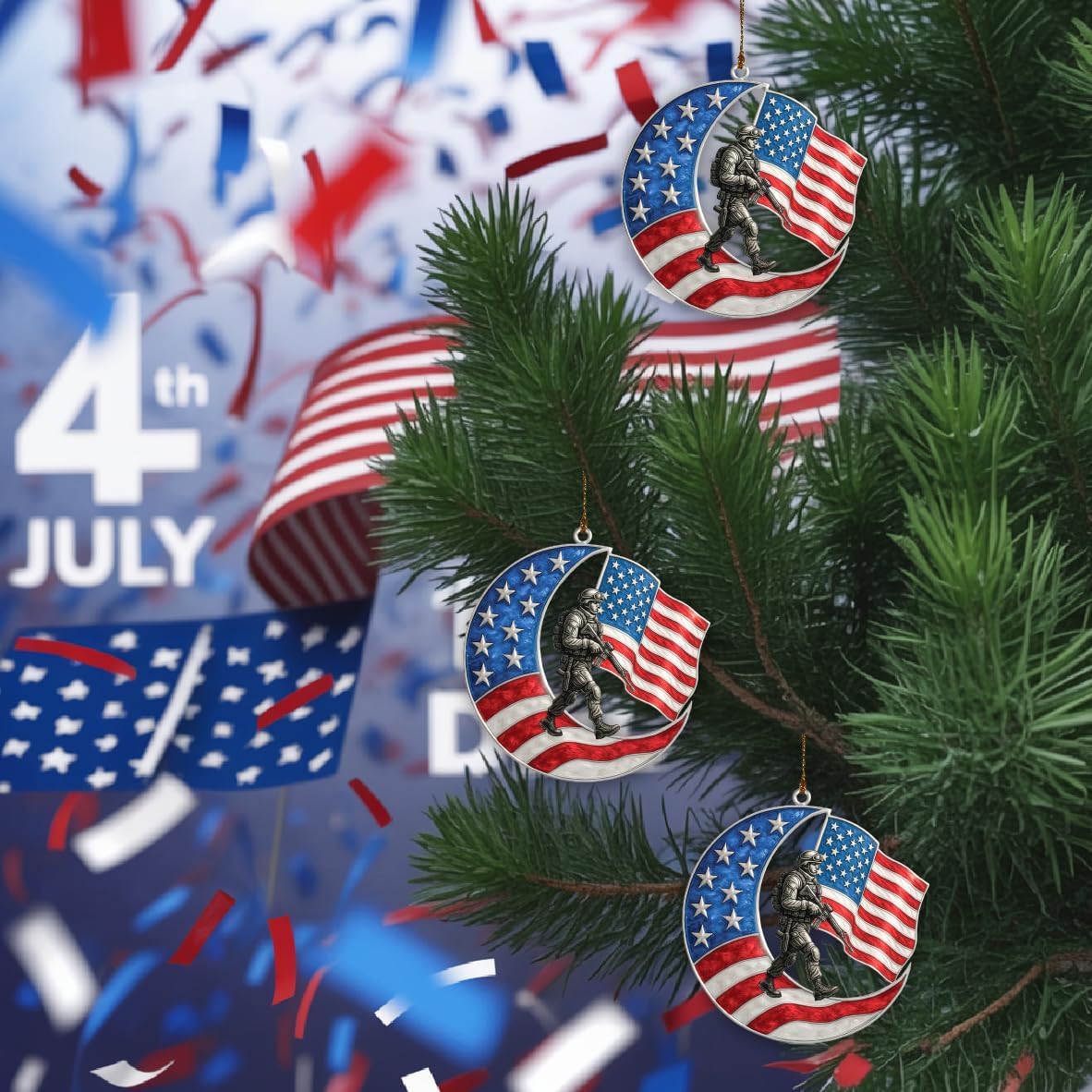 Patriotic Soldier Moon Acrylic Ornament 4-Inch