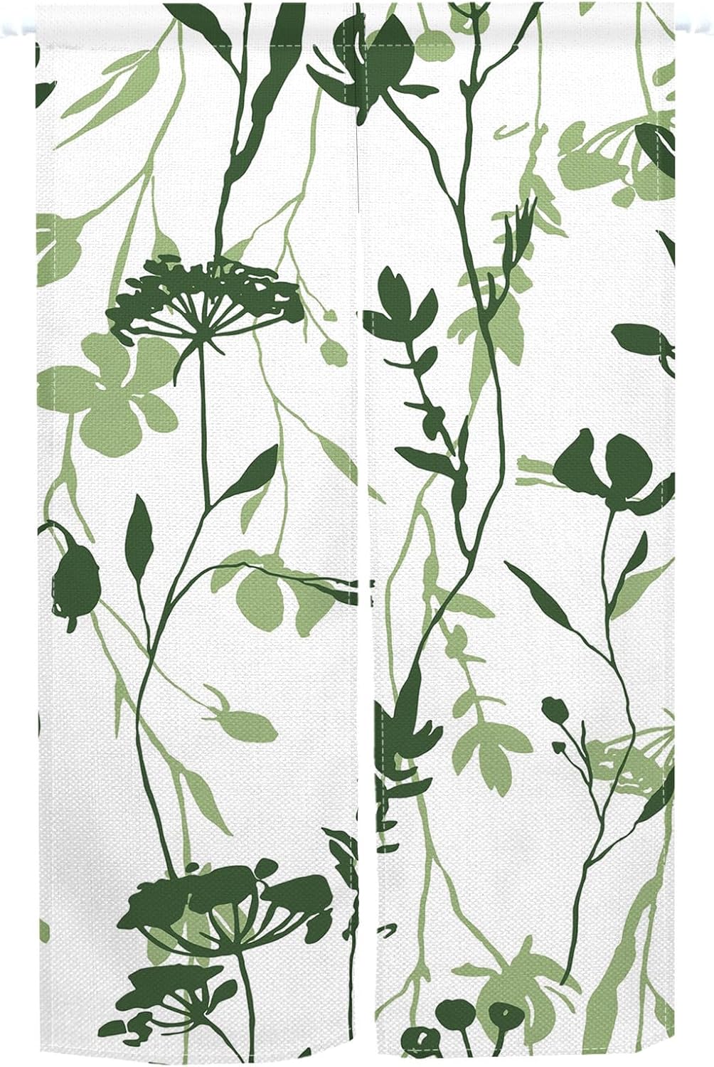 Japanese Style Door Curtain with Green Plants Print
