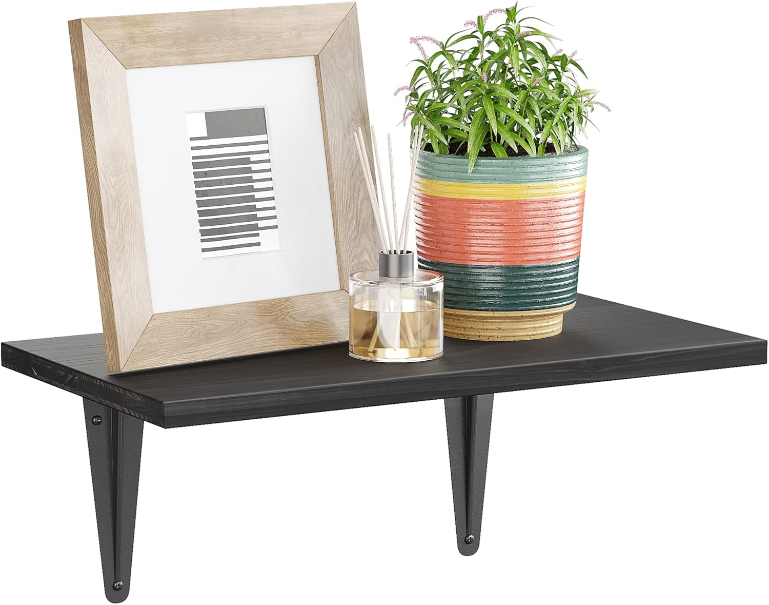 BAMFOX Black Floating Wood Wall Shelf for Home Dcor