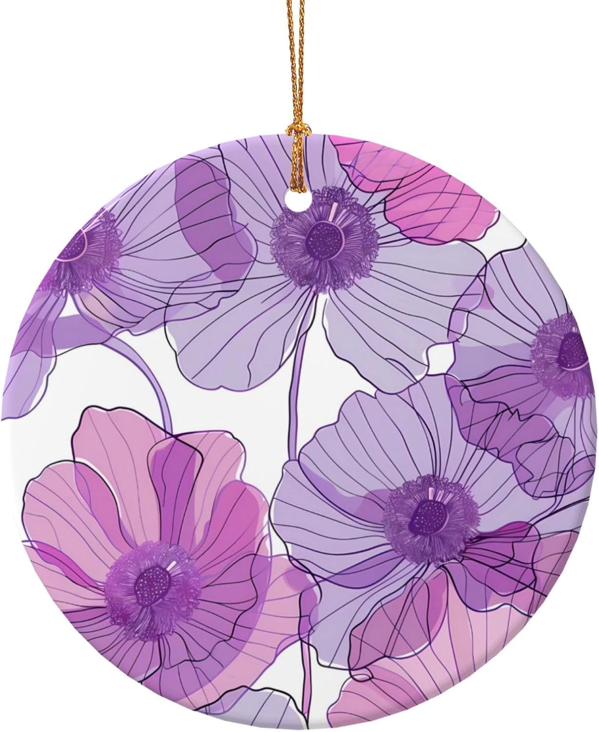 Purple Anemone Ceramic Hanging Christmas Ornaments