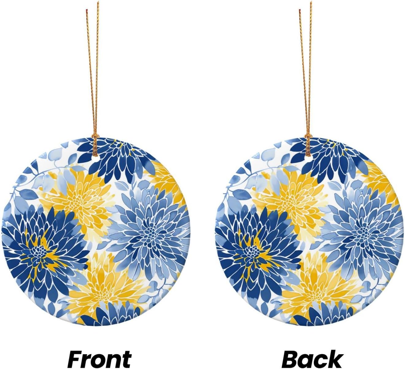 Blue Yellow Chrysanthemum Ceramic Pendant Hanging Ornament for Christmas Tree