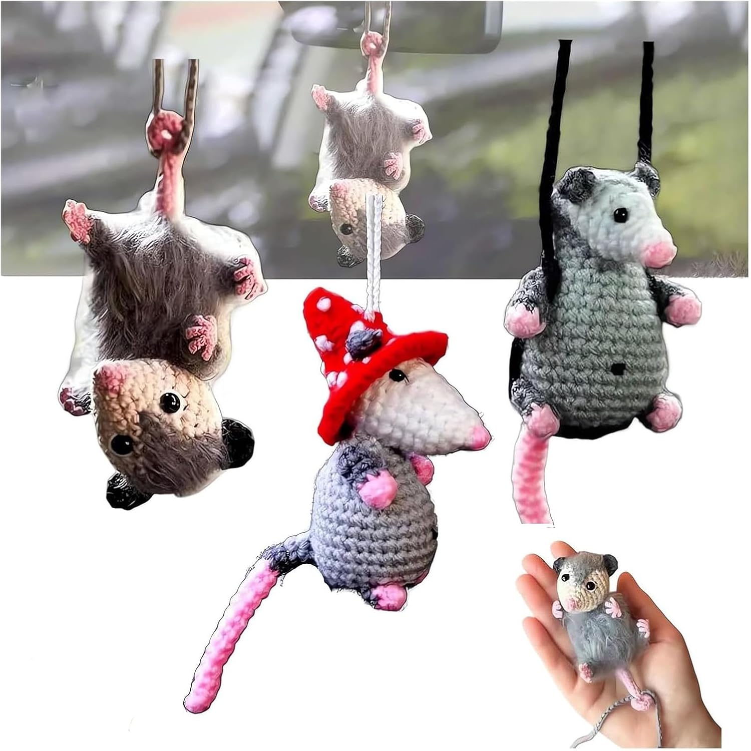 Possum Car Charm Cute Handmade Knitted Car Pendant