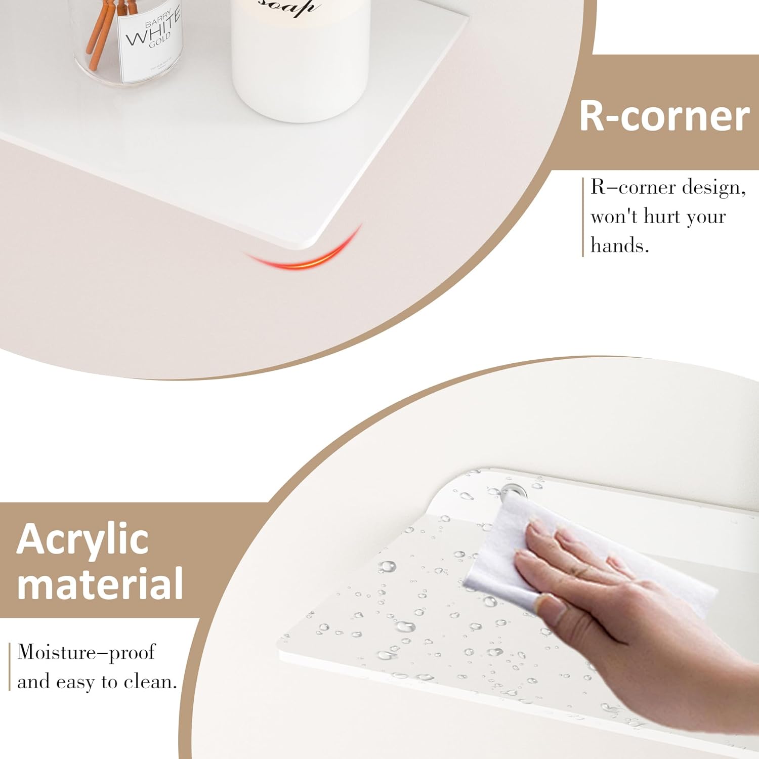 8x118 Inch White Acrylic Corner Shelf Set of 4