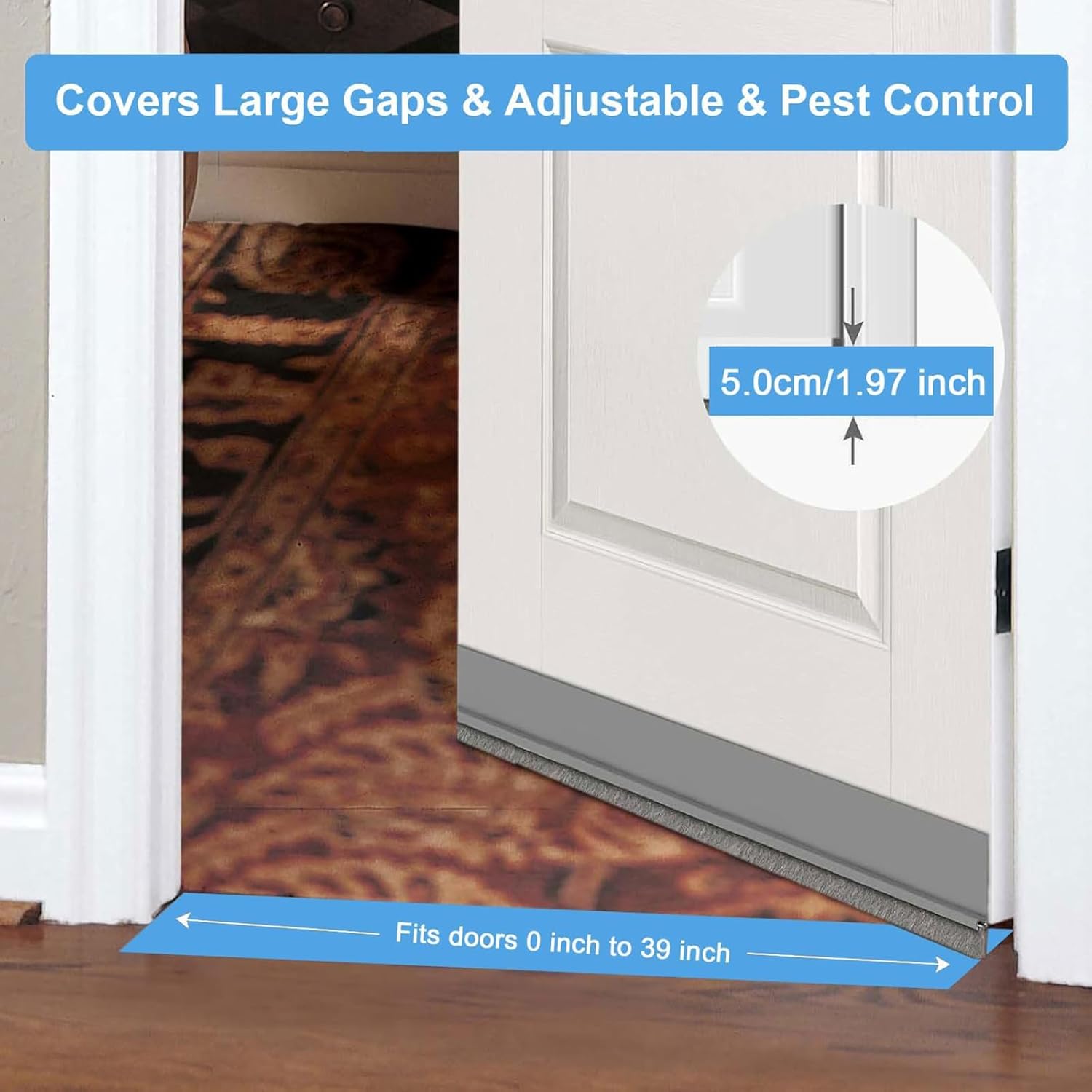 39 Inch Door Draft Stopper with Brush - Adhesive Weather Stripping Seal
