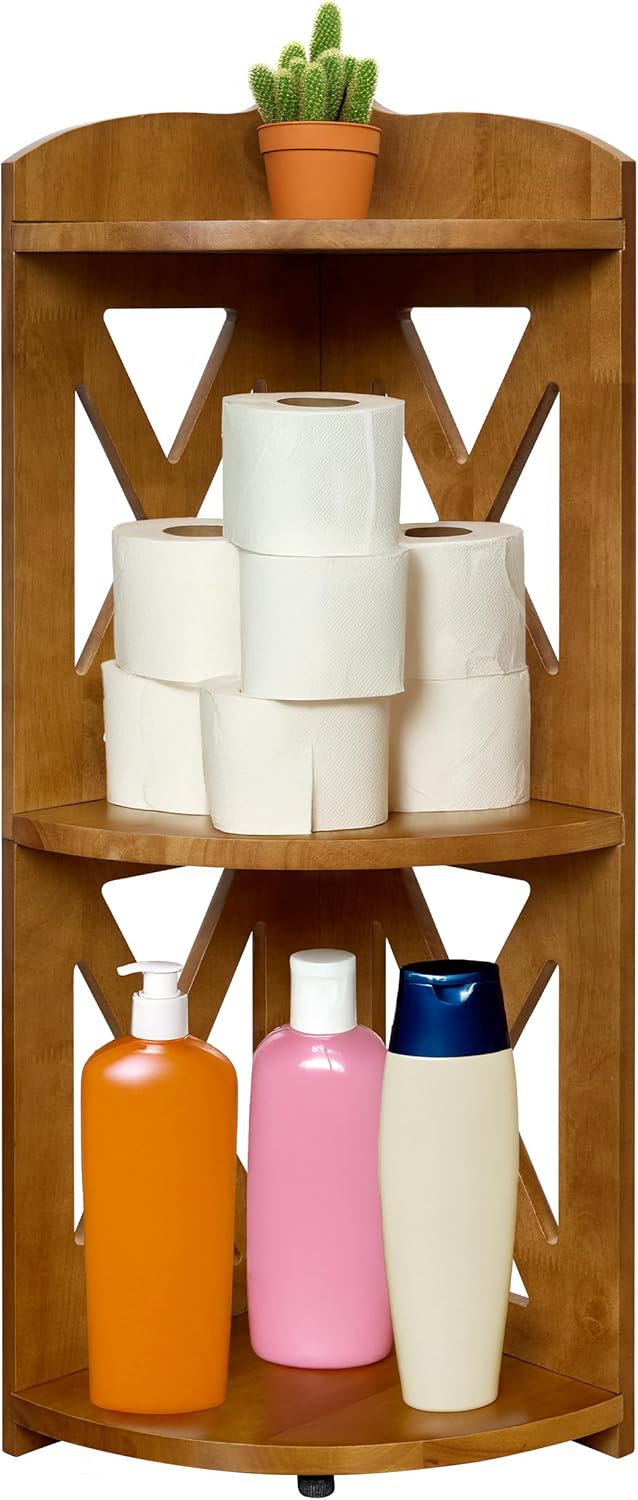 YCICI Corner Shelf Stand 3 Tier Natural Wood Bookshelf