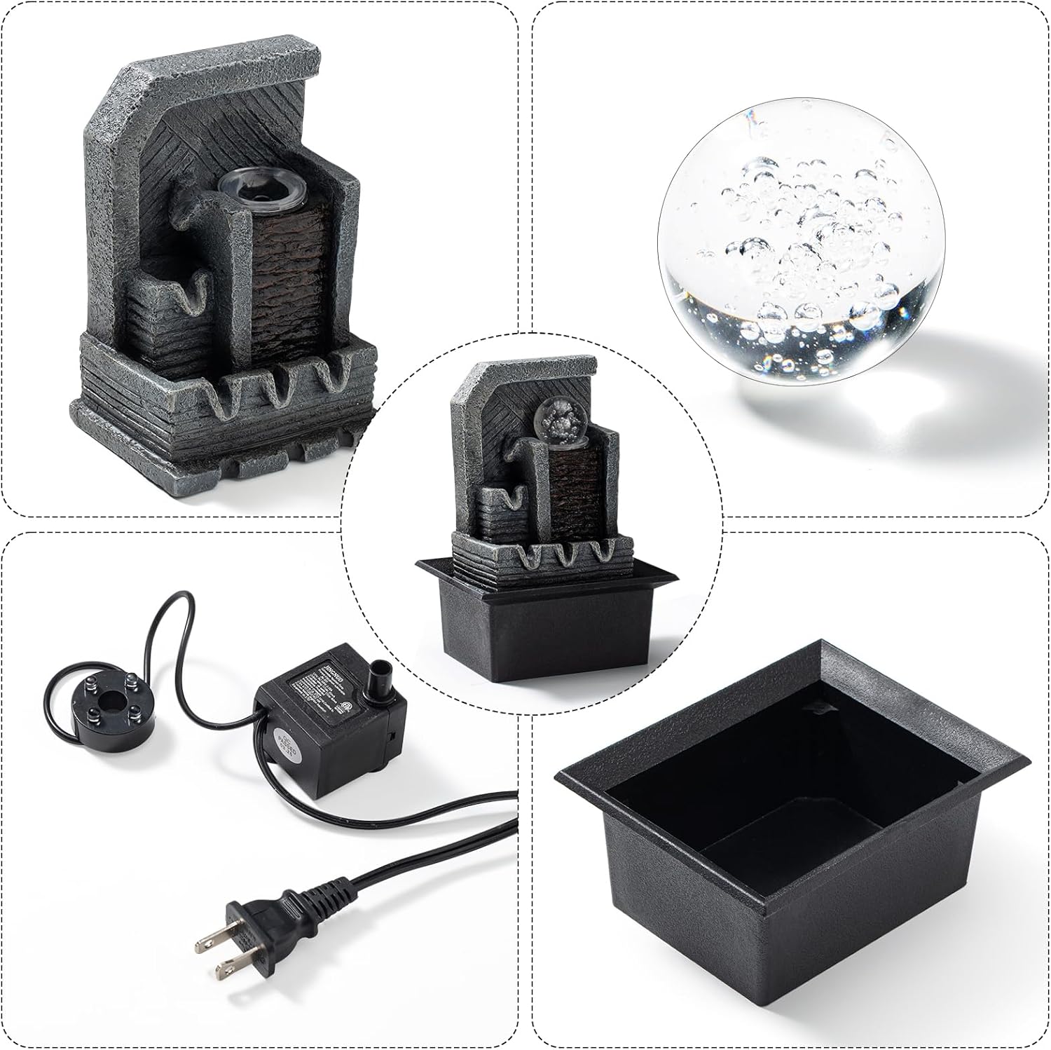 AMOOTEK Tabletop Fountain with LED Lights and Rotating Sphere