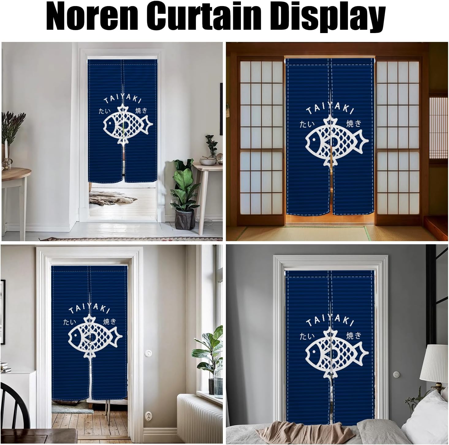 Traditional Japanese Noren Door Curtain with Taiyaki Print