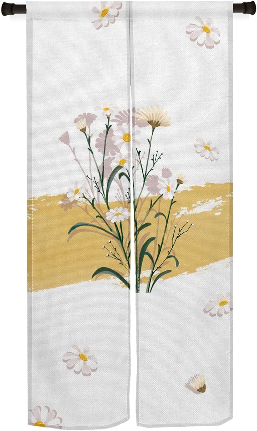 Japanese Noren Door Curtain with Daisy Design