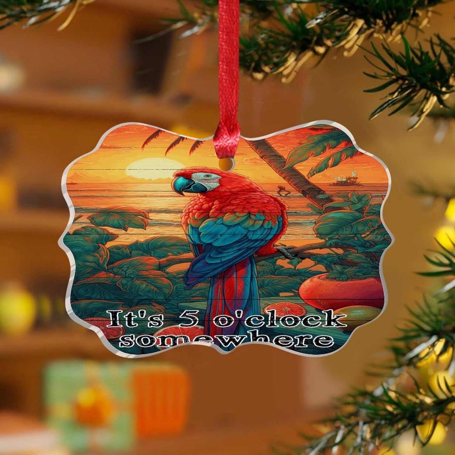 3 Inch Acrylic Christmas Ornaments 2024 Retro Sunset Bauble Decor