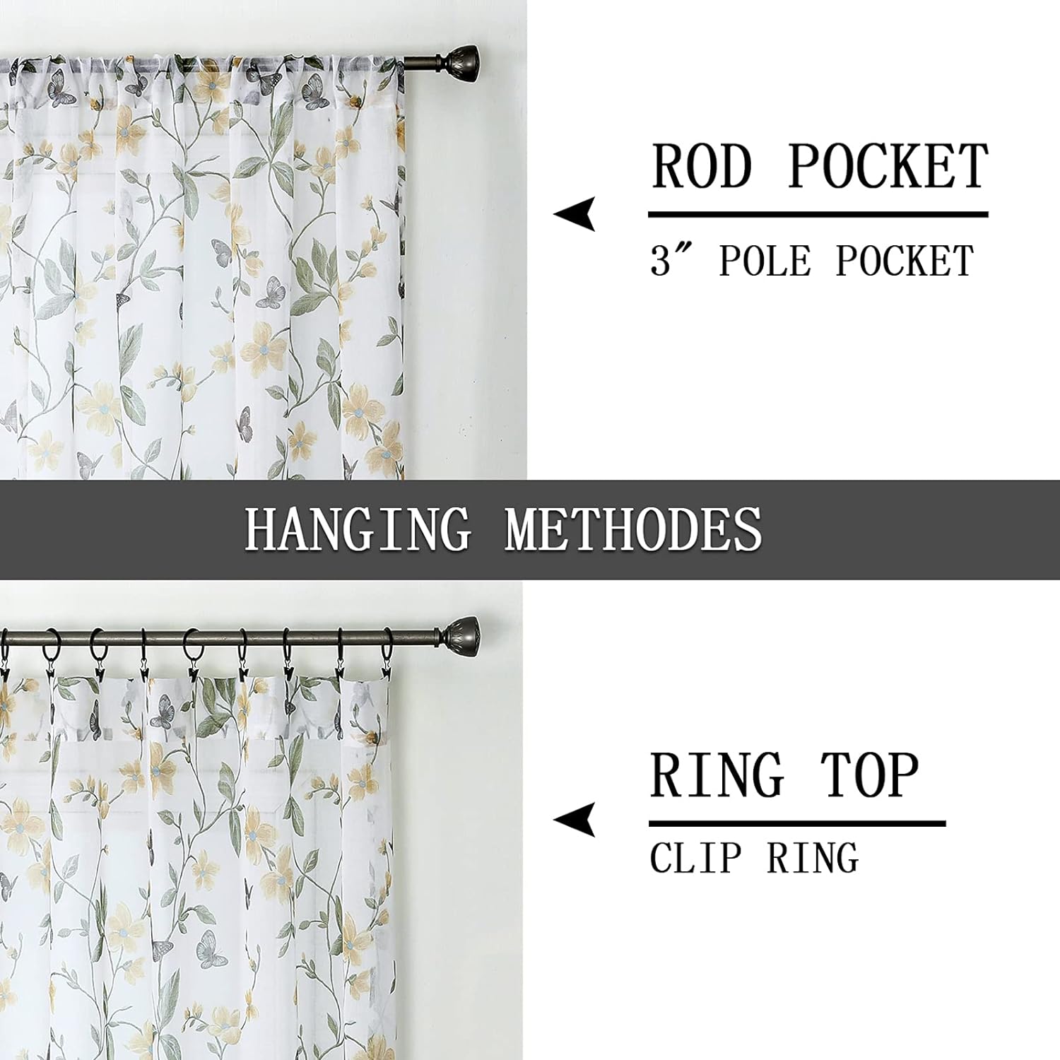 Tollpiz Sheer Floral Tier Curtains Set of 2