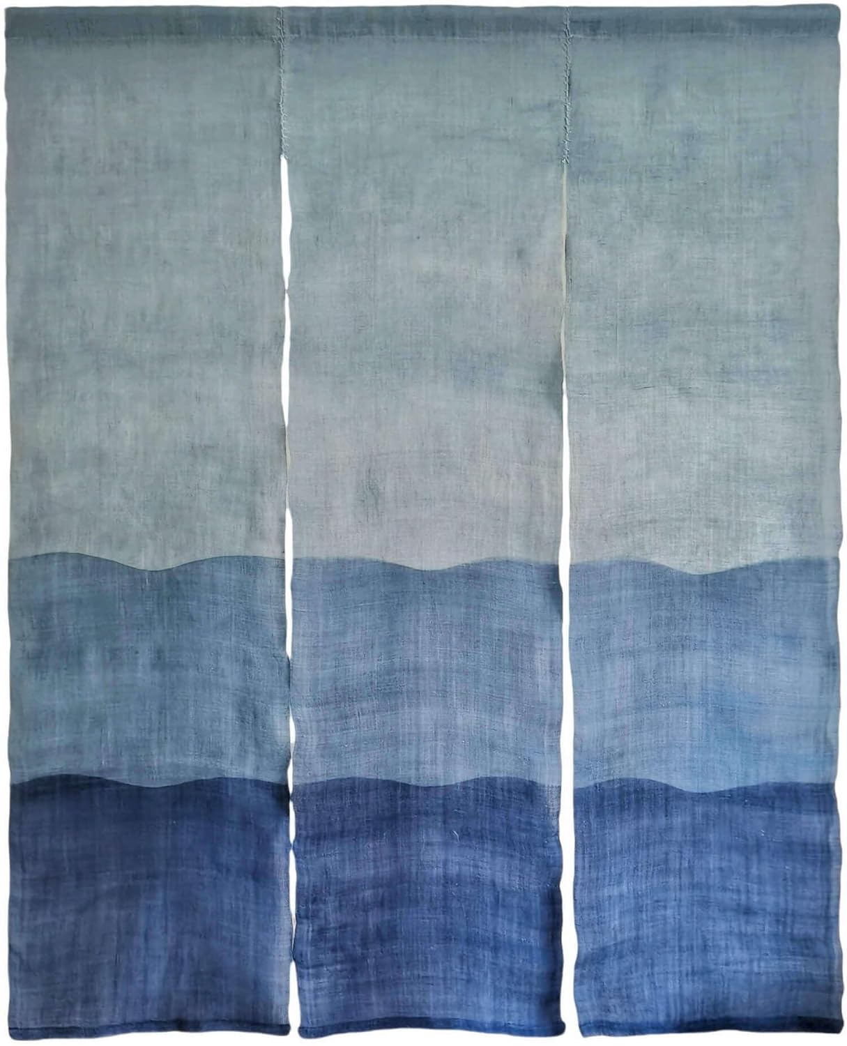 Handwoven Japanese Noren Curtain 3 Panels Blue Waves