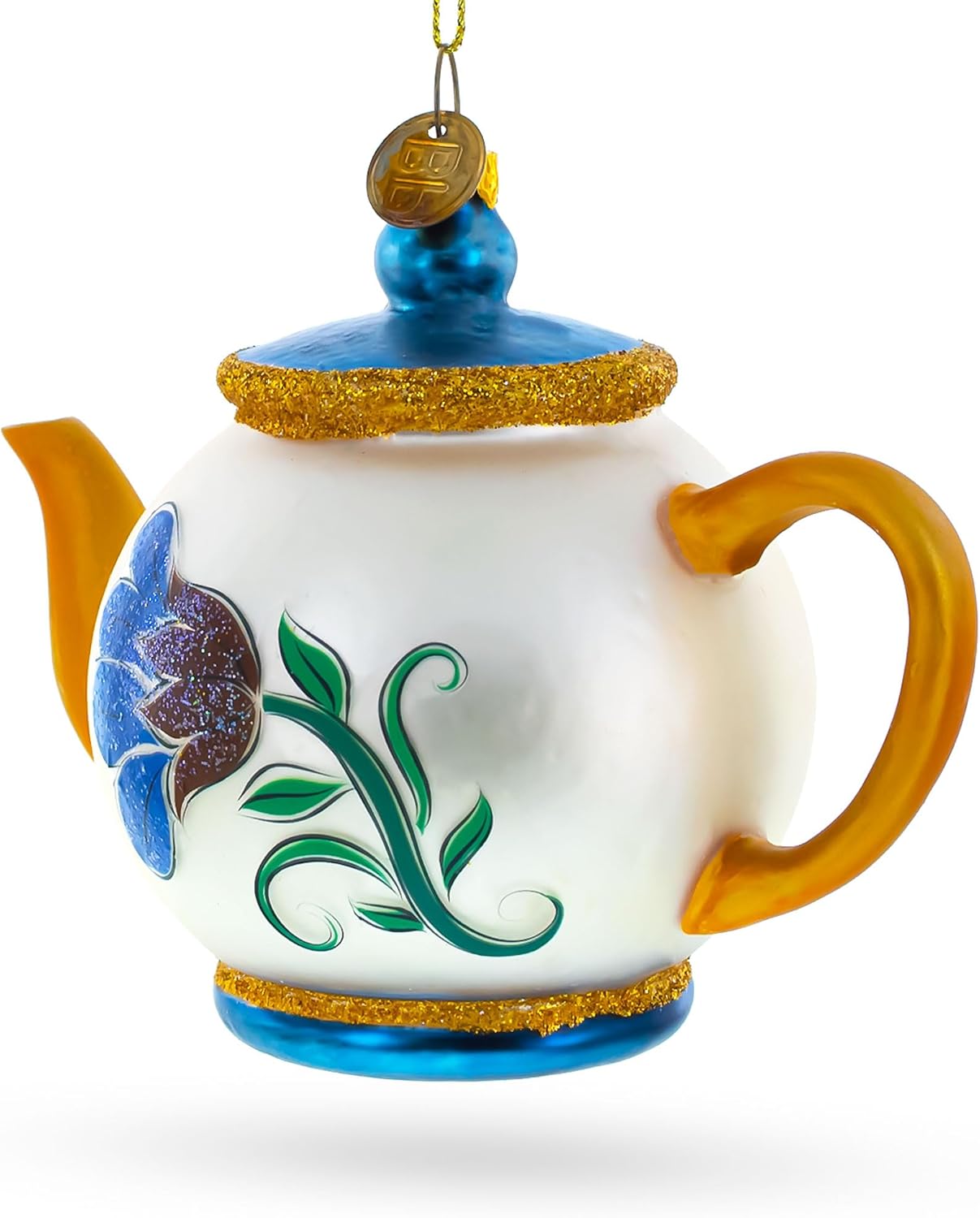 Elegantly Decorated Christmas Teapot Glass Ornament