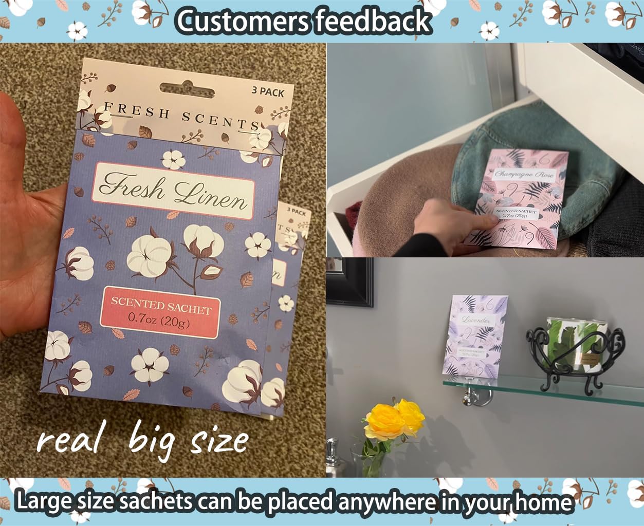 6 Pack Lavender Scented Sachets for Home and Car Fragrance