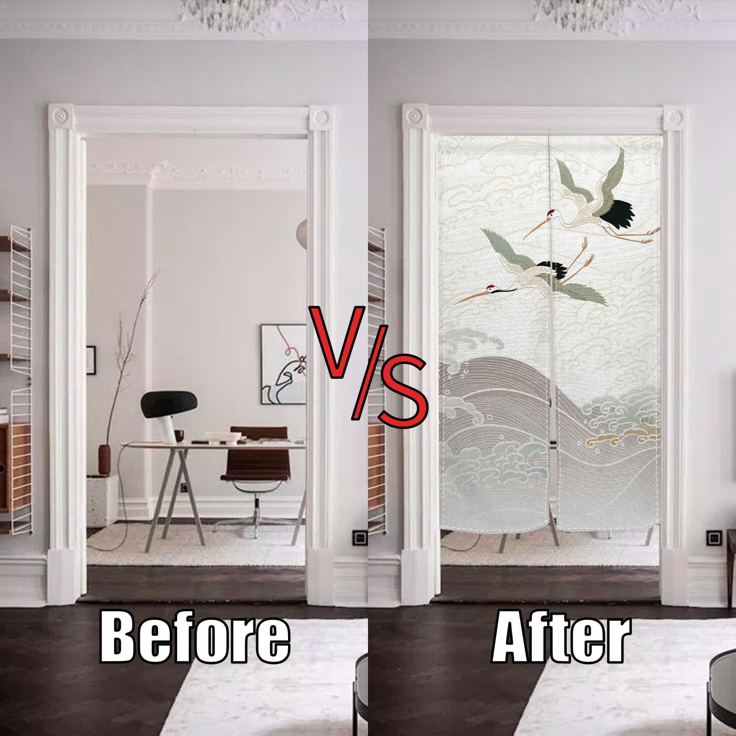 White Cranes Noren Door Curtain Privacy Partition Decor