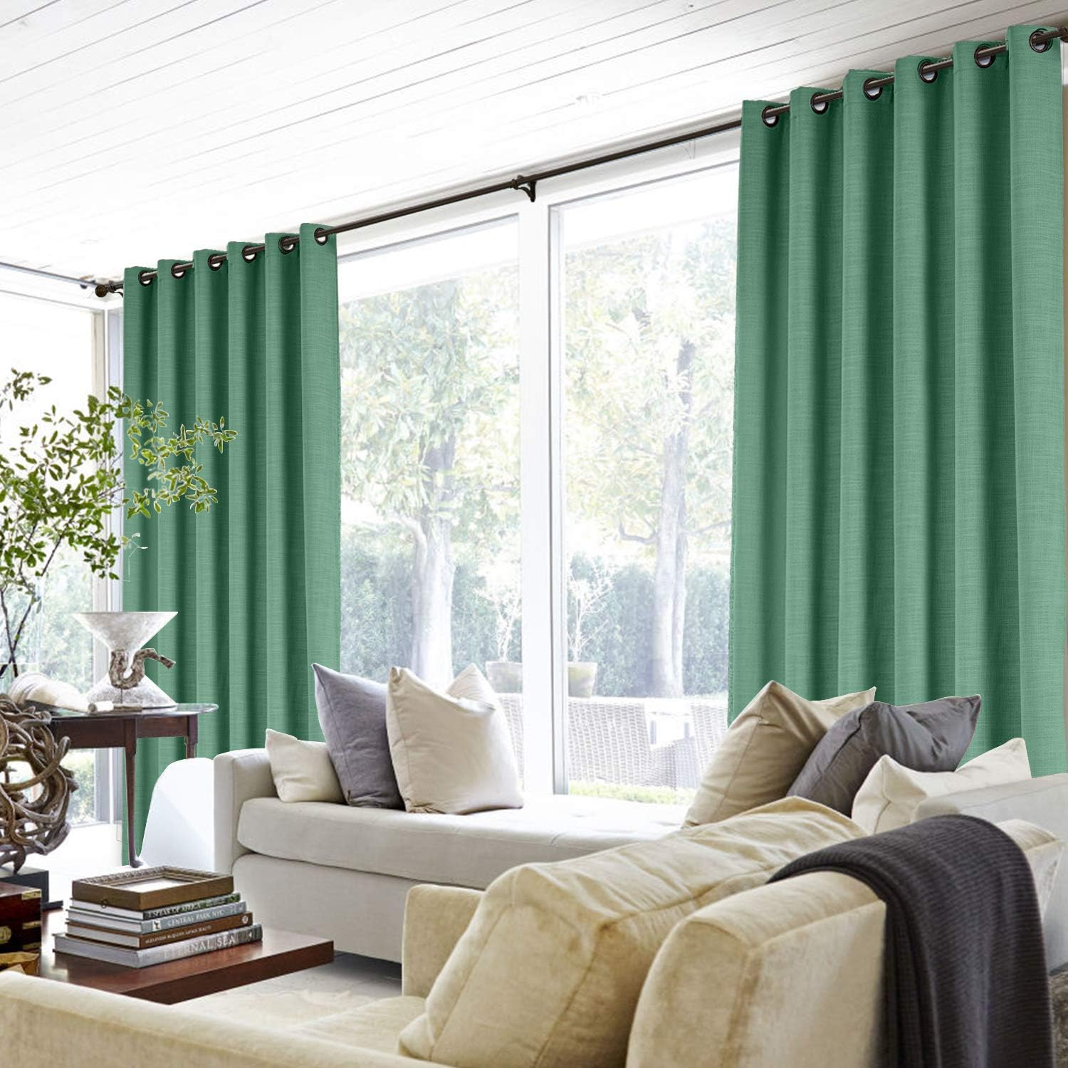ChadMade 50W x 84L Peacock Faux Linen Curtain with Blackout Lining