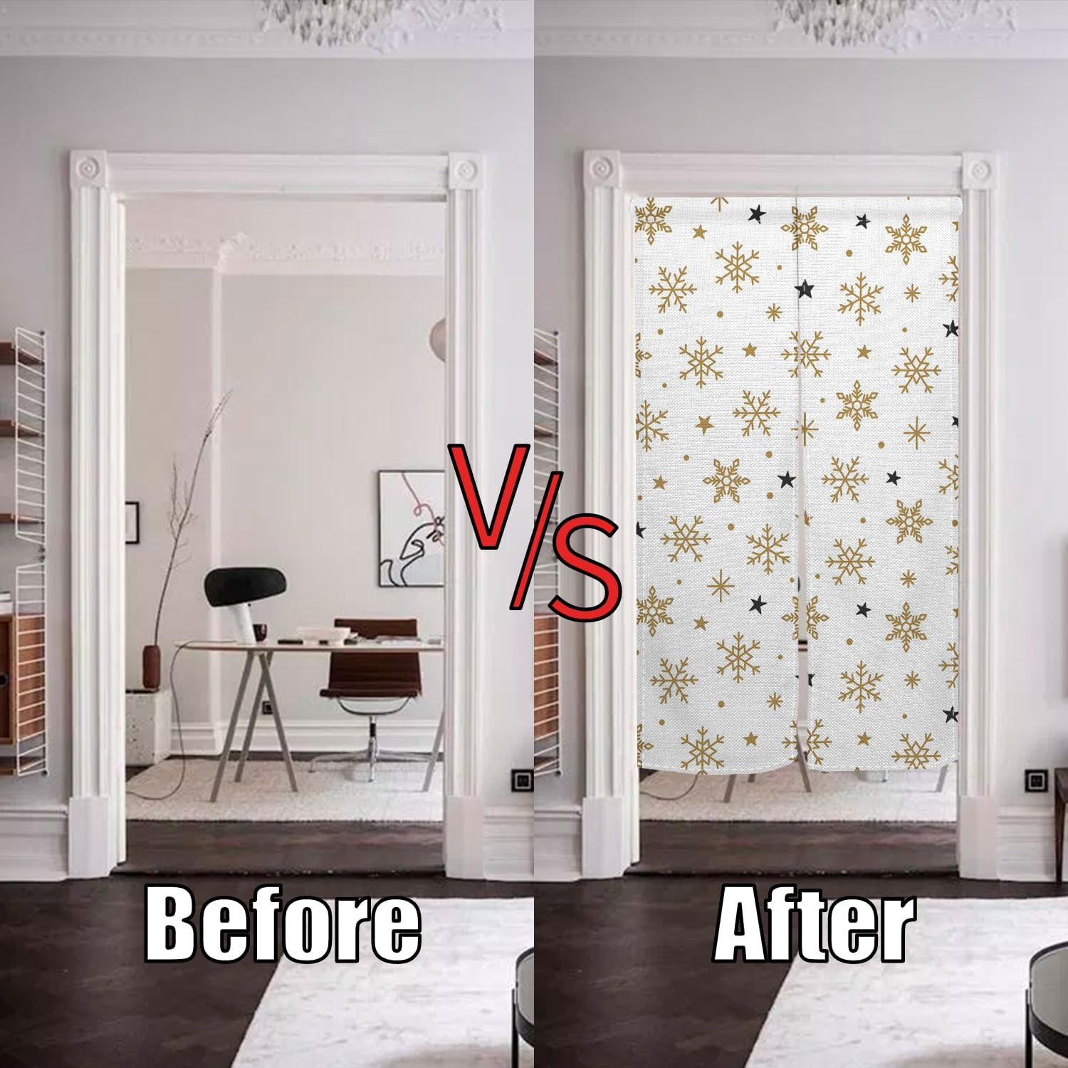 Yellow Snowflake Noren Door Curtain for Kitchen and Bathroom